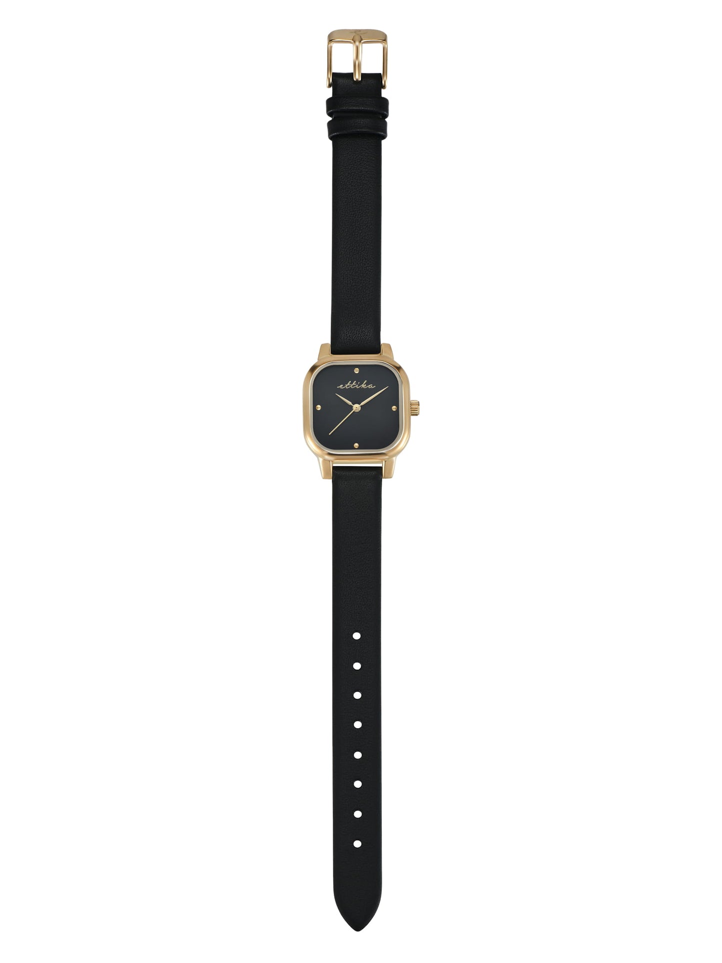 Classic Square Black Leather Watch with 24K Gold Plating 3