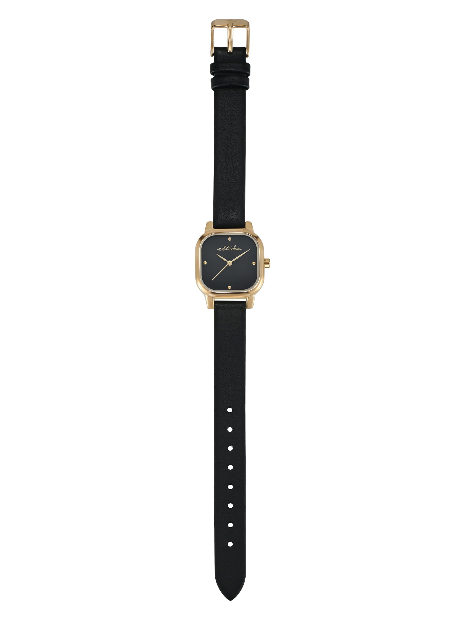 Classic Square Black Leather Watch with 24K Gold Plating 3