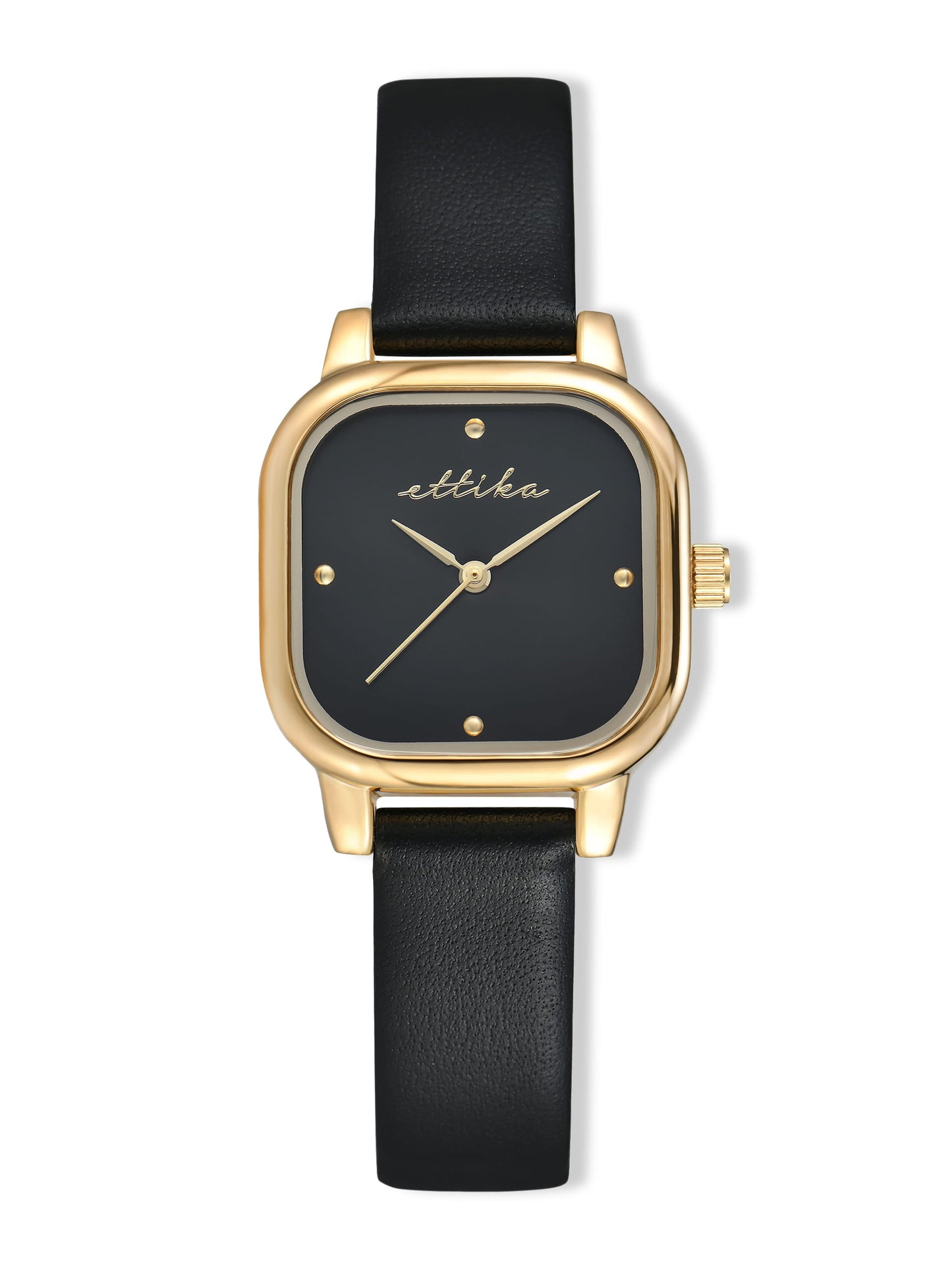 Classic Square Black Leather Watch with 24K Gold Plating 1