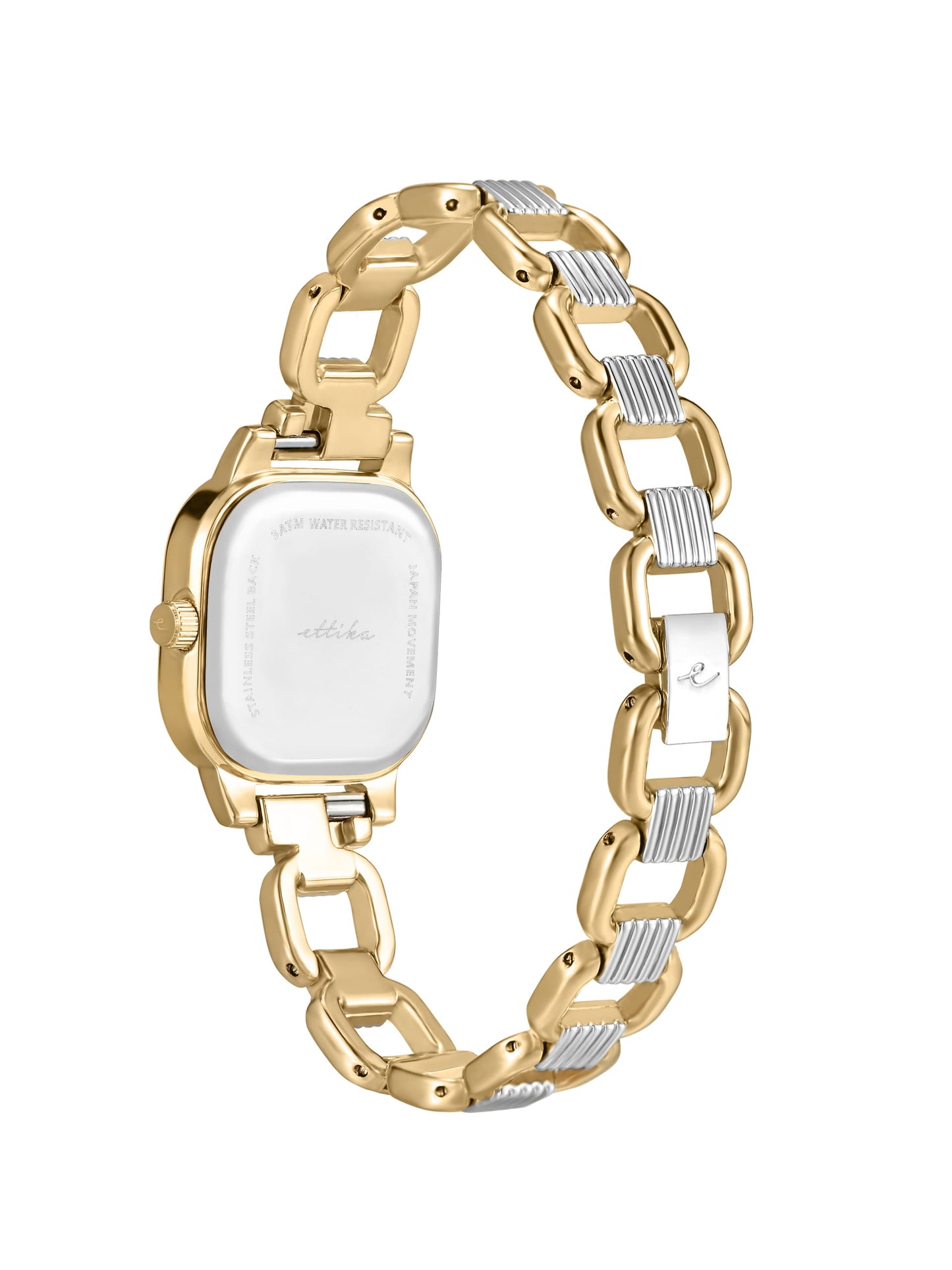 Classic Square Mixed Metal Bracelet Watch with 24K Gold Plating 5