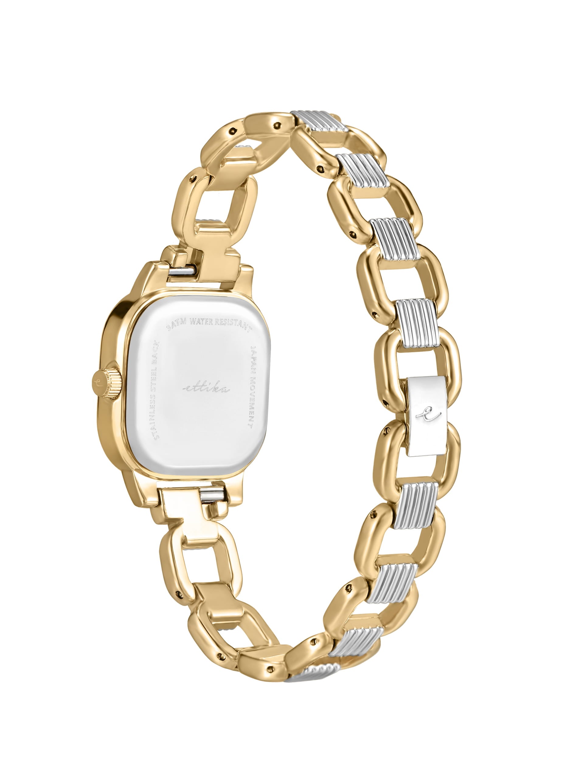 Classic Square Mixed Metal Bracelet Watch with 24K Gold Plating 5