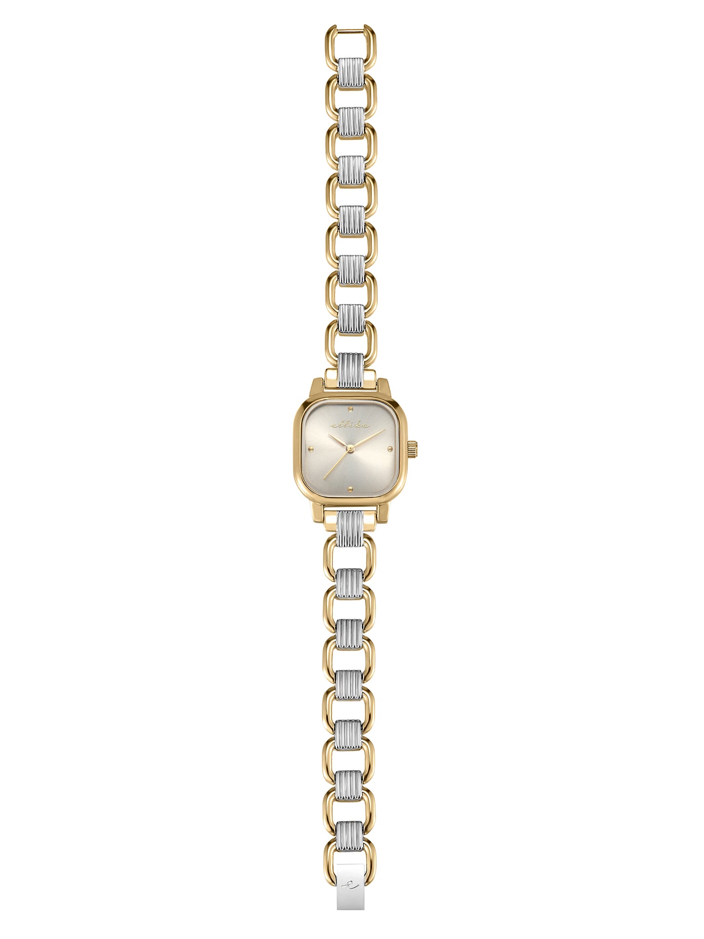 Classic Square Mixed Metal Bracelet Watch with 24K Gold Plating 3