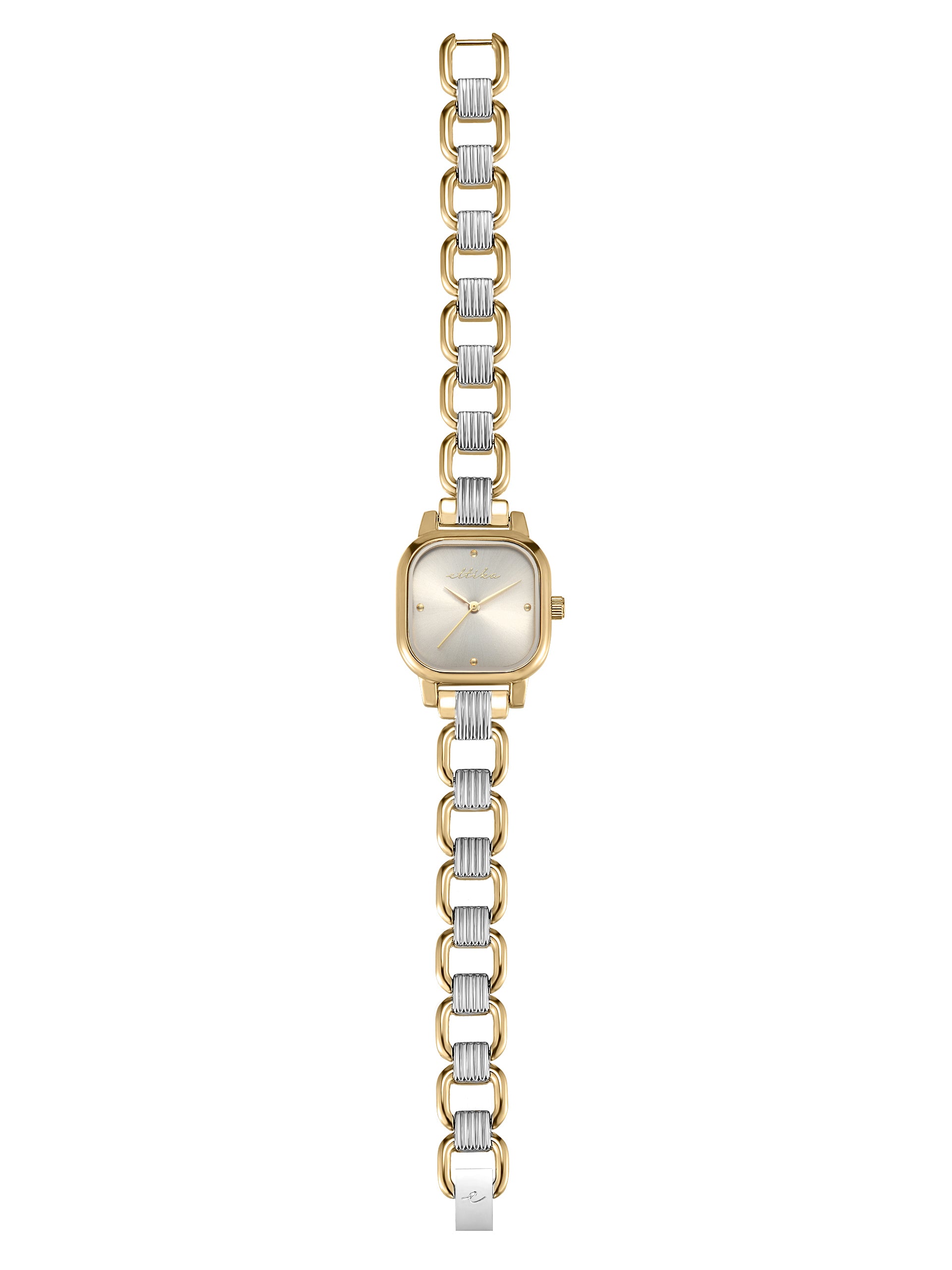 Classic Square Mixed Metal Bracelet Watch with 24K Gold Plating 3