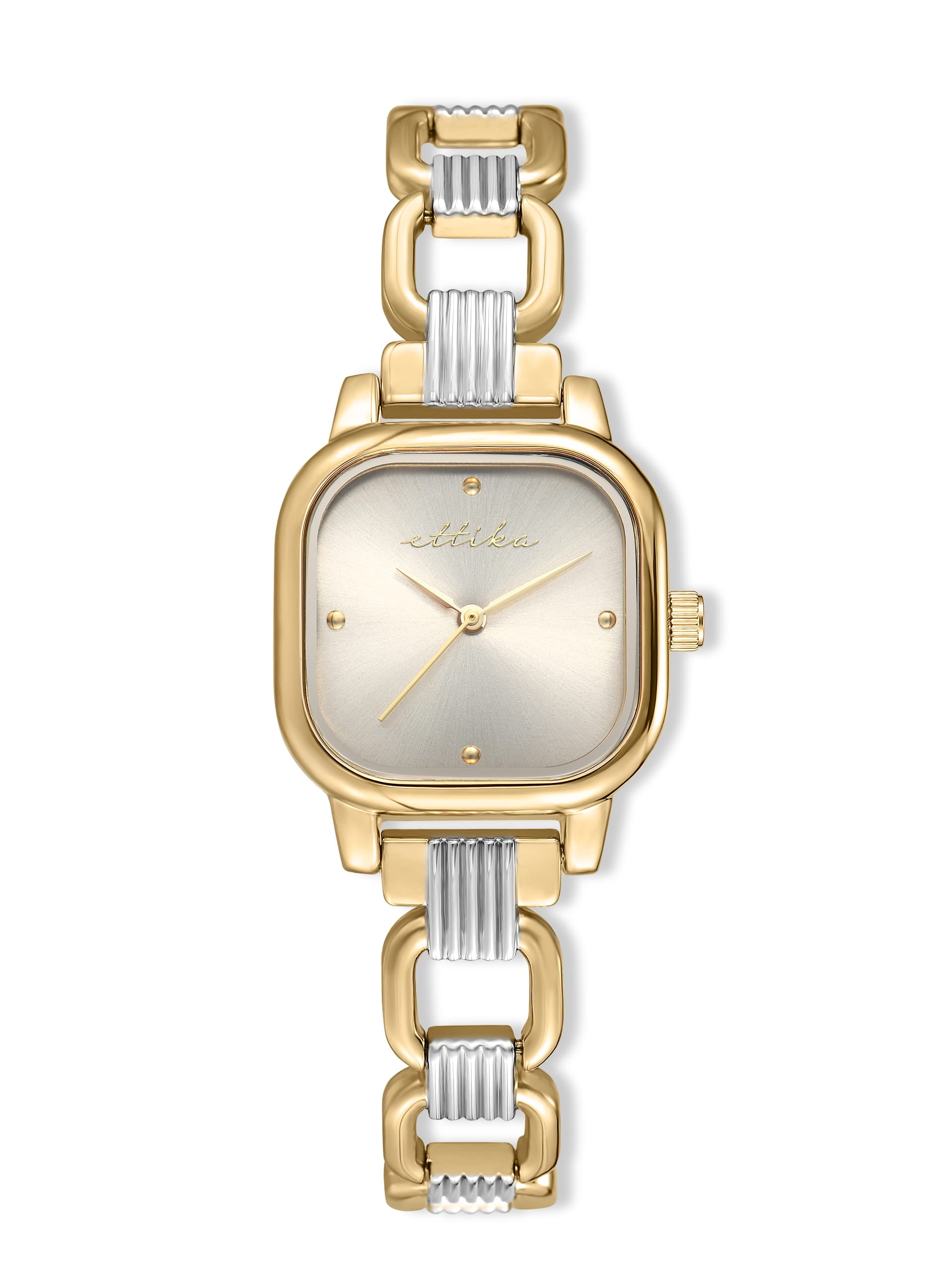 Classic Square Mixed Metal Bracelet Watch with 24K Gold Plating 1