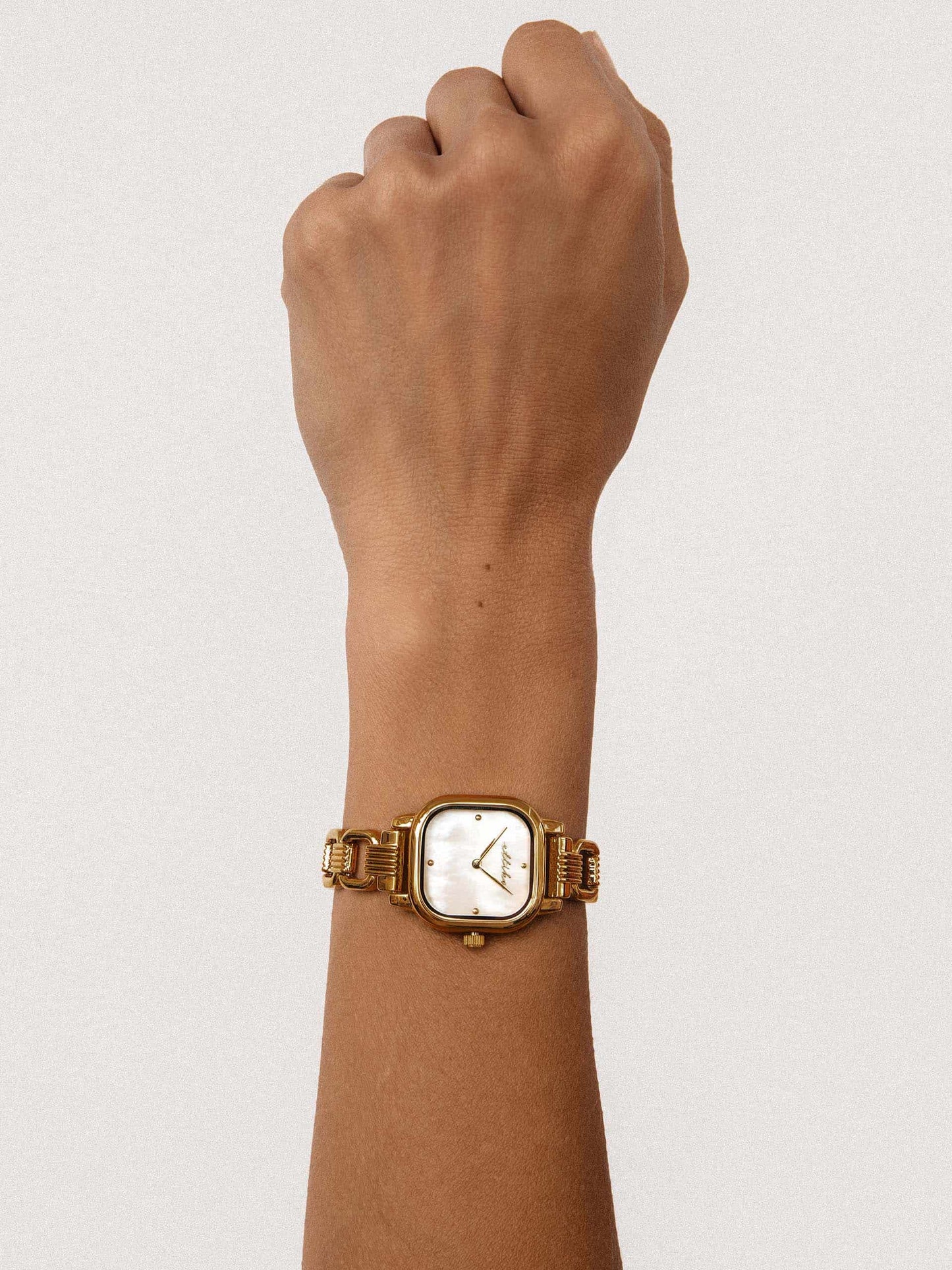 Classic Square Mixed Metal Bracelet Watch with 24K Gold Plating 4
