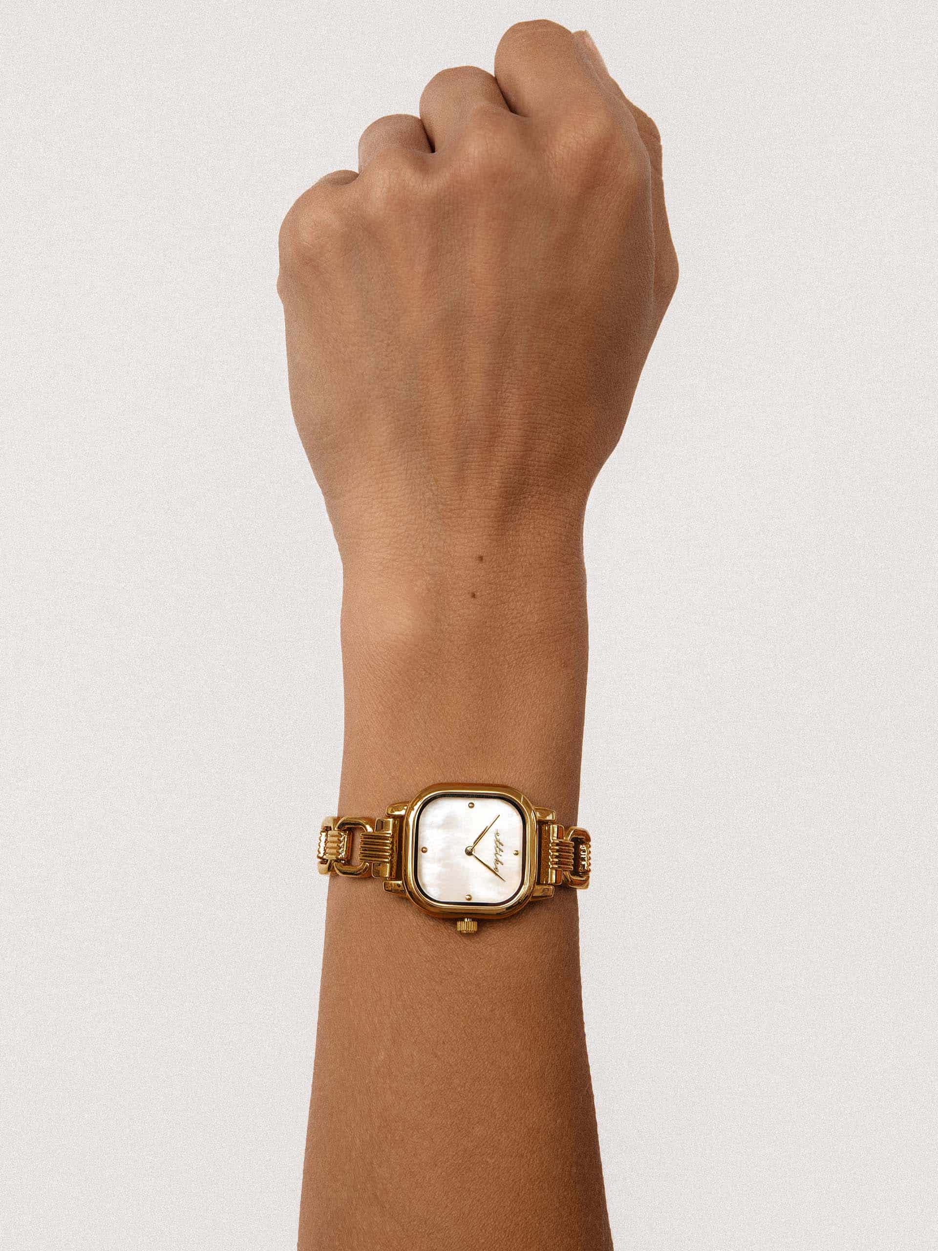 Classic Square Mixed Metal Bracelet Watch with 24K Gold Plating 4