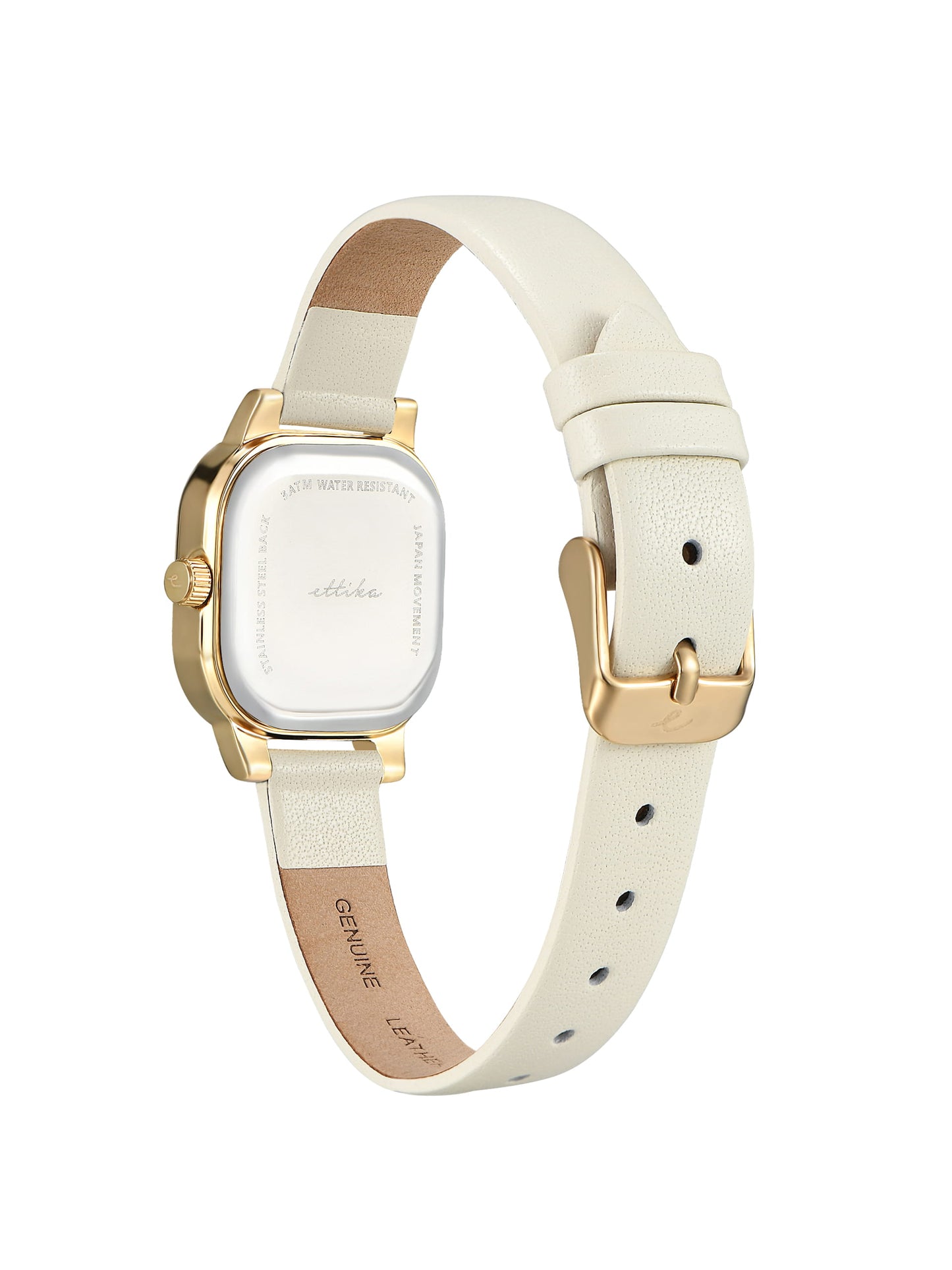 Classic Square Bone Leather Watch with 24K Gold Plating 5