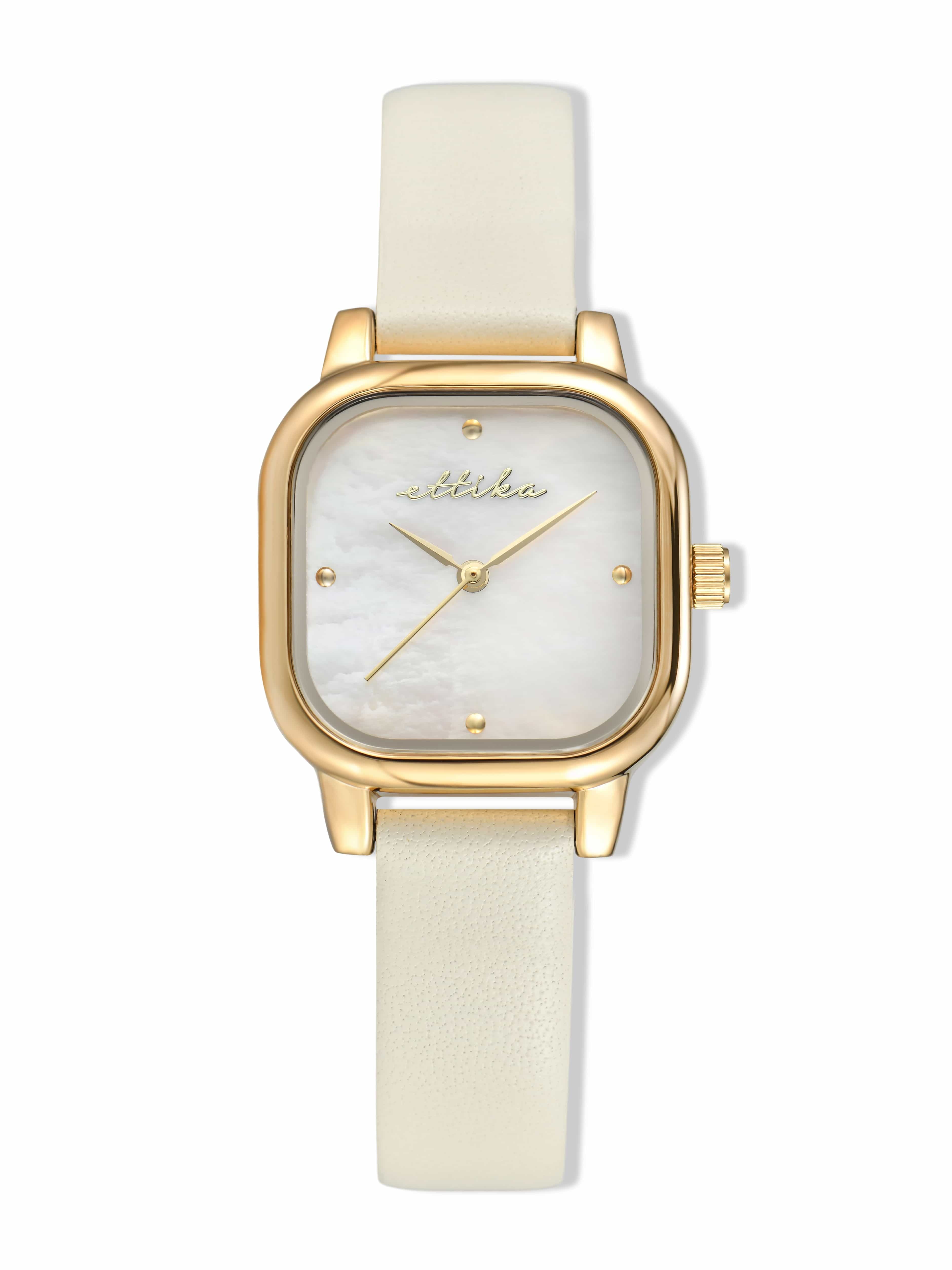 Classic Square Bone Leather Watch with 24K Gold Plating 1