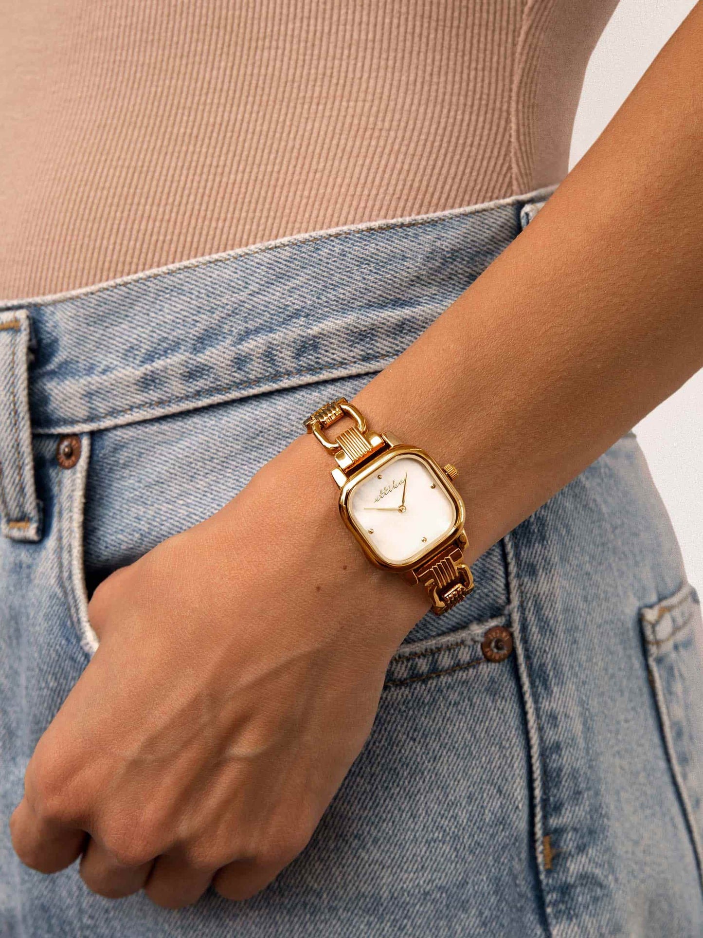 Classic Square Gold Bracelet Watch with 24K Gold Plating 6