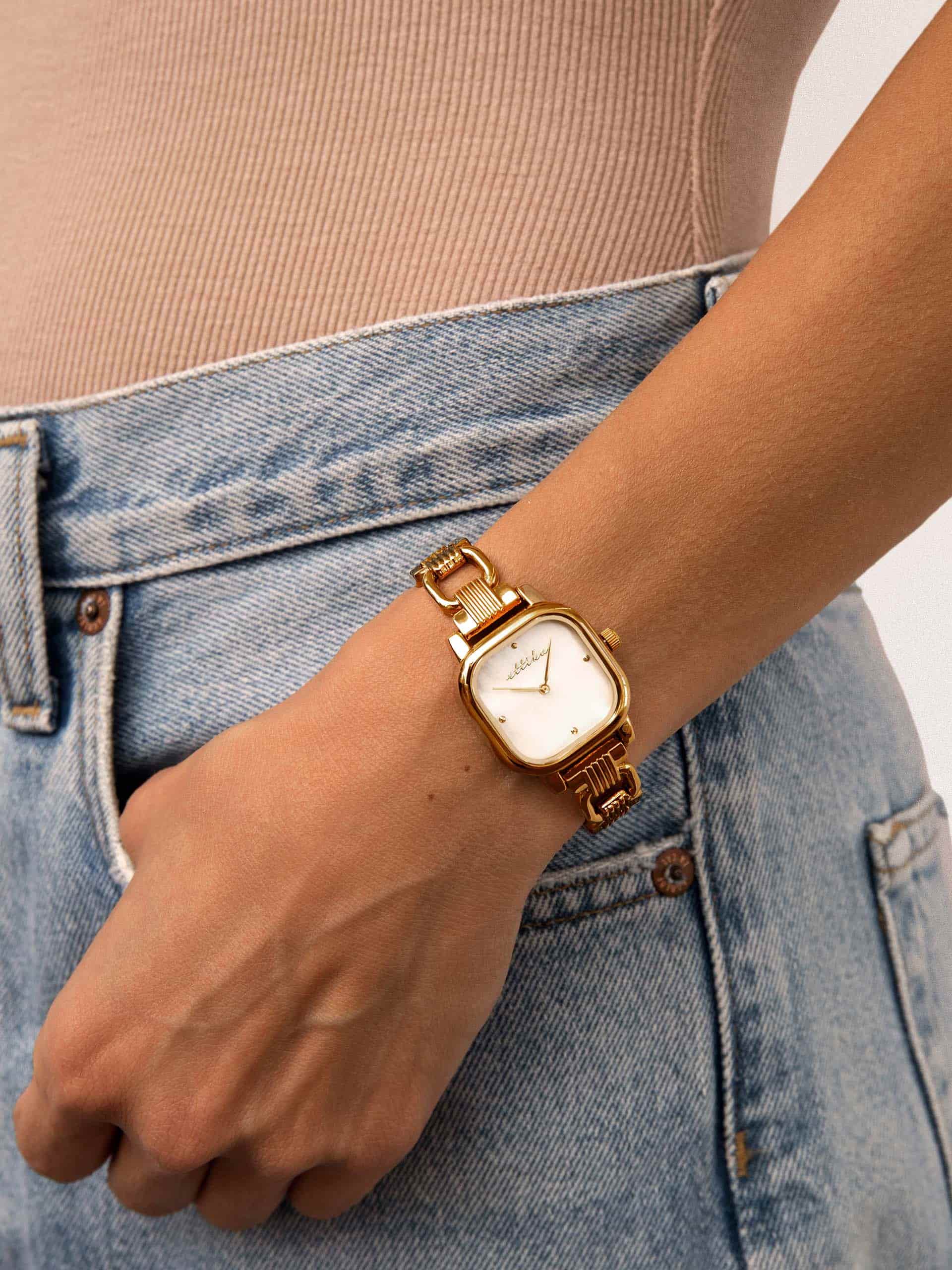 Classic Square Gold Bracelet Watch with 24K Gold Plating 6