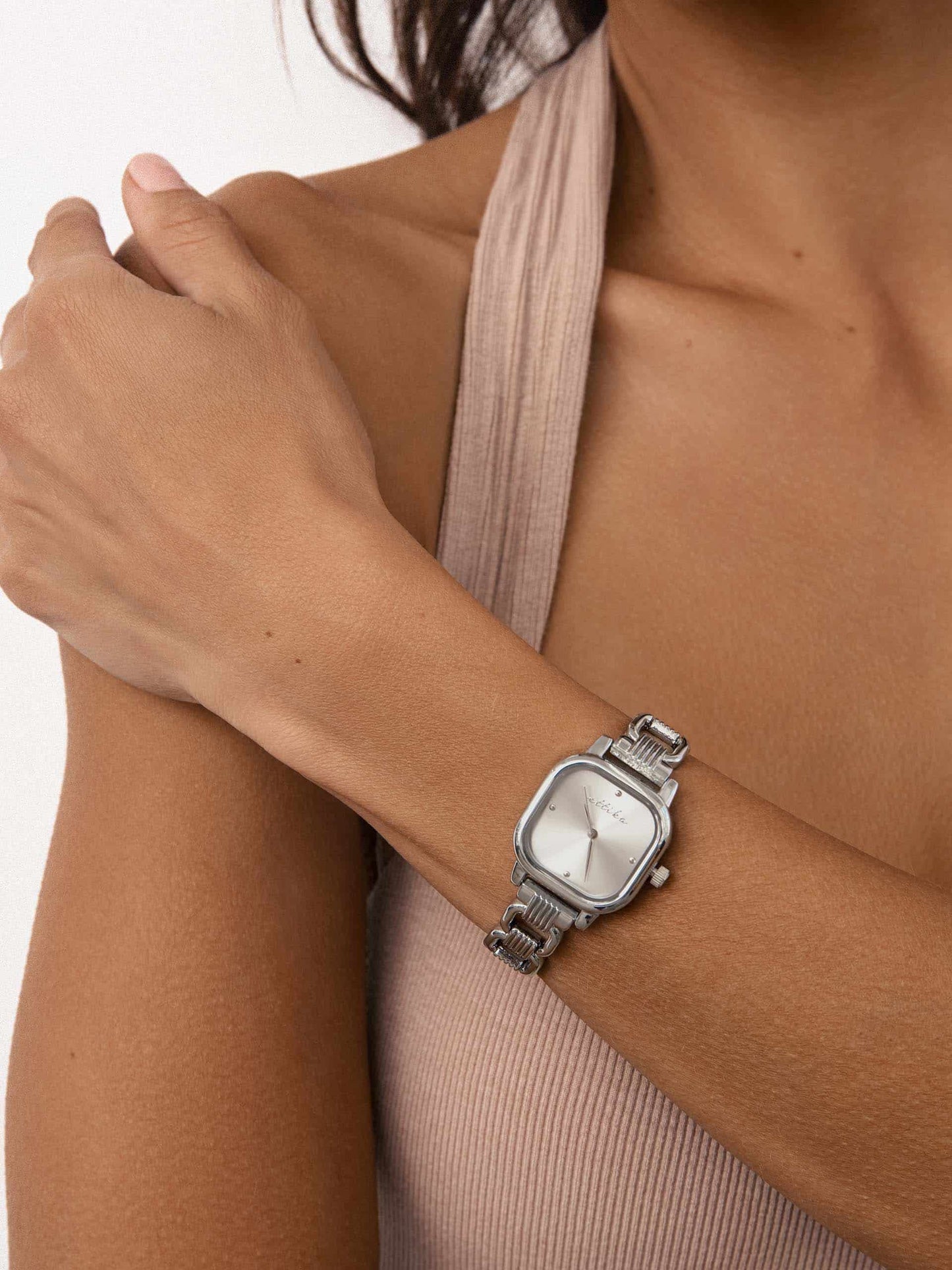 Classic Square Silver Bracelet Watch with 24K Gold Plating 3