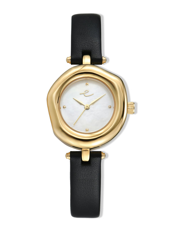 Open Circle Leather Watch in Black