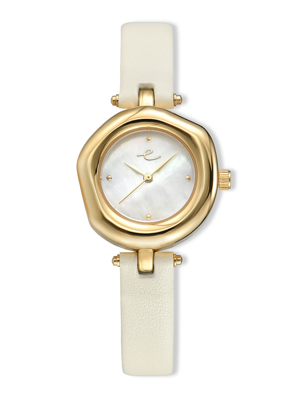 Open Circle Leather Watch in Vanilla