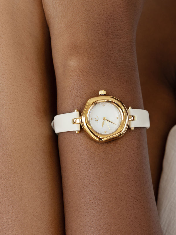 Open Circle Leather Watch in Vanilla Second