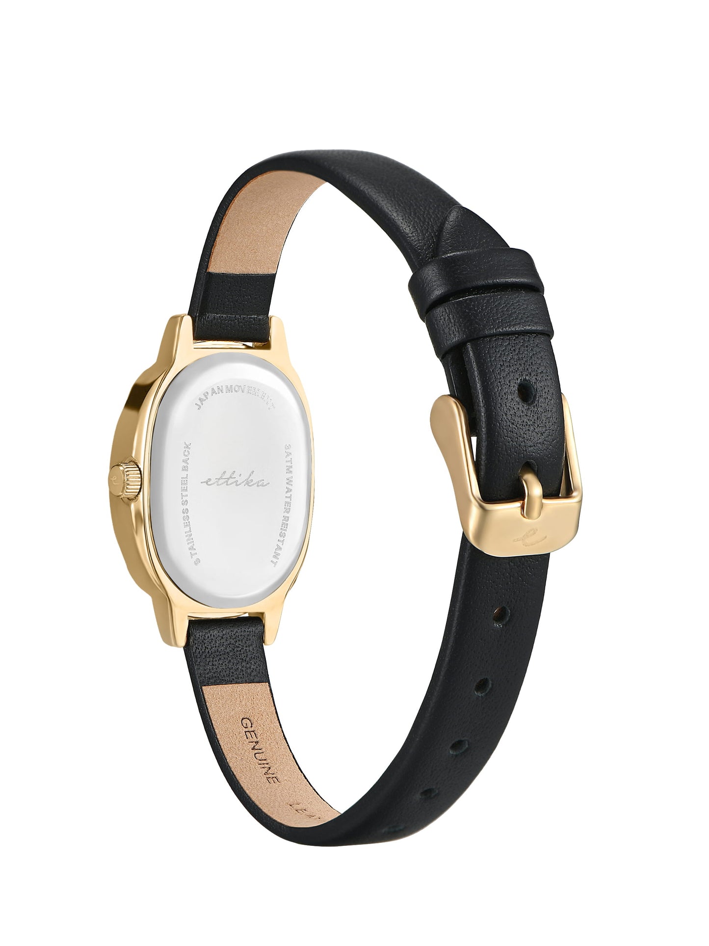 Timeless Texture Black Leather Watch with 24K Gold Plating 5
