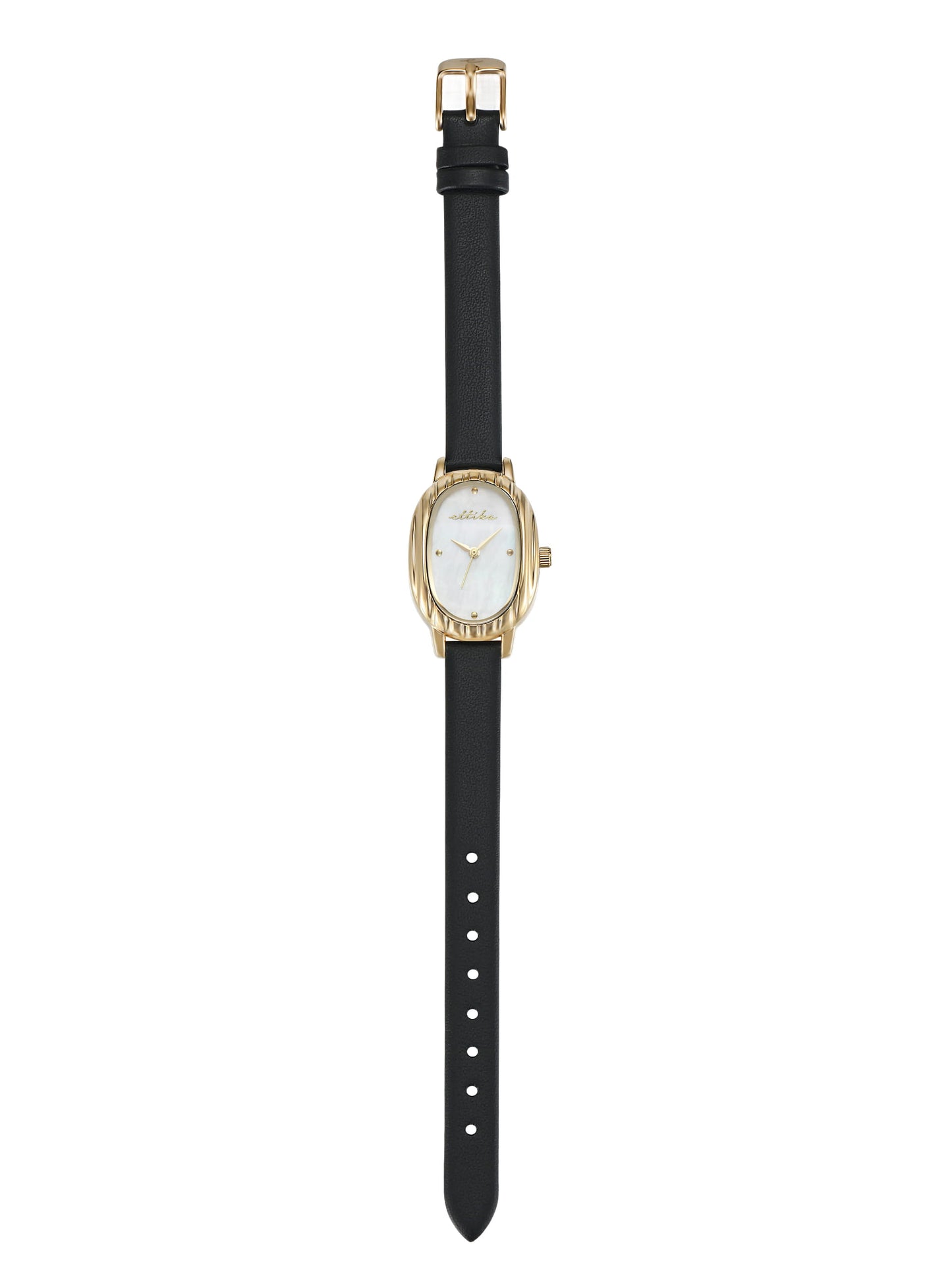 Timeless Texture Black Leather Watch with 24K Gold Plating 3