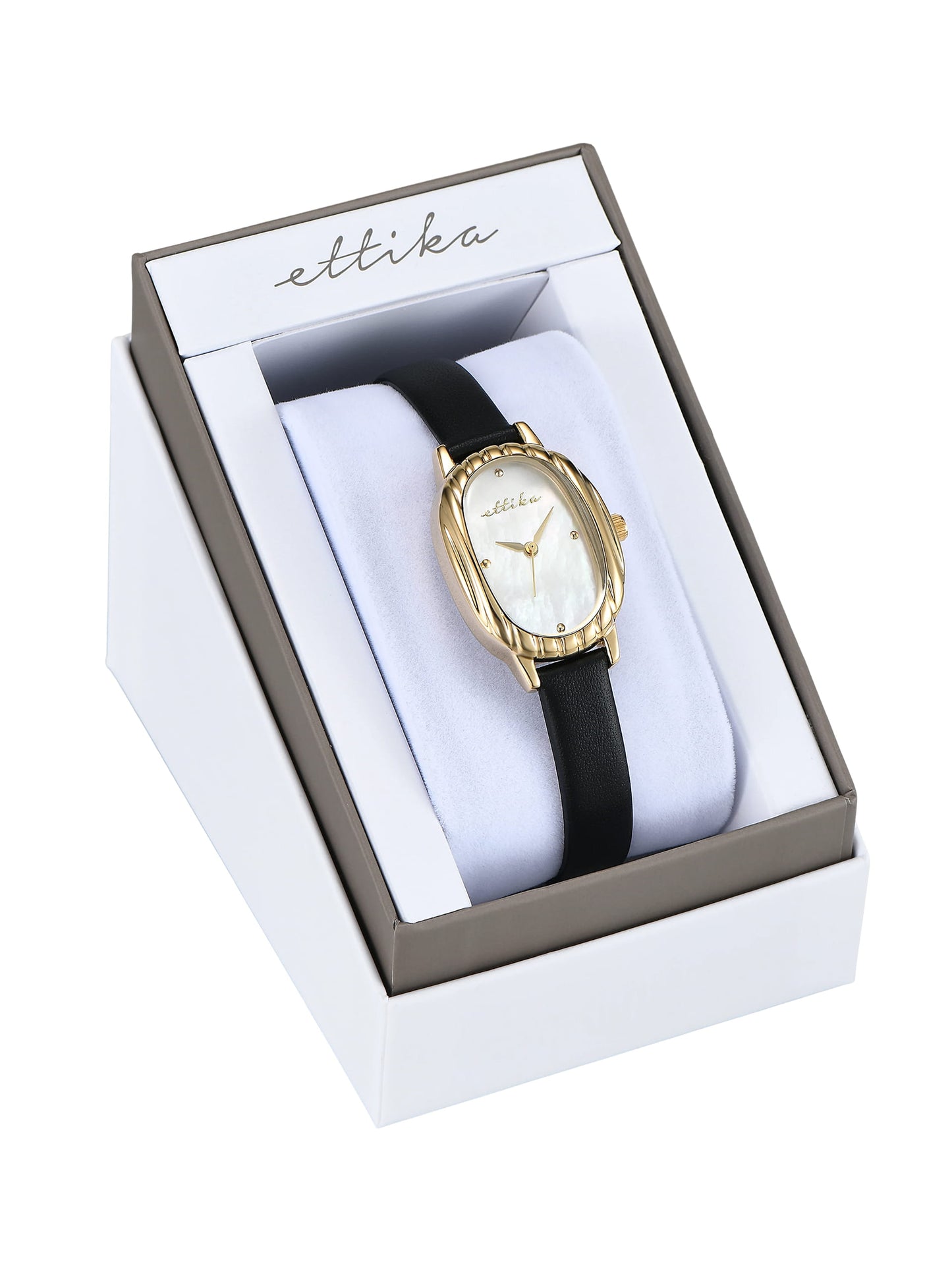 Timeless Texture Black Leather Watch with 24K Gold Plating 7