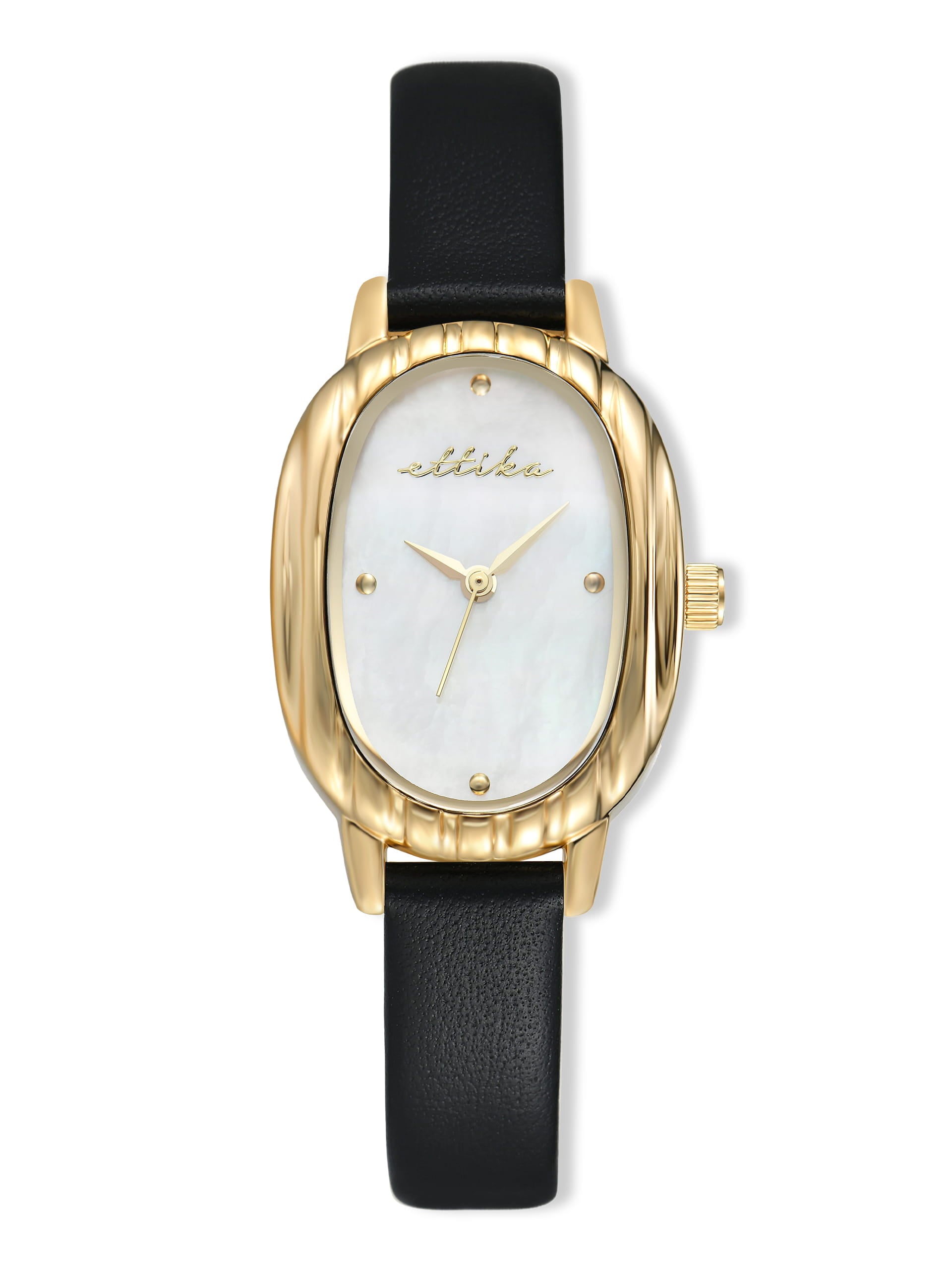Timeless Texture Black Leather Watch with 24K Gold Plating 1