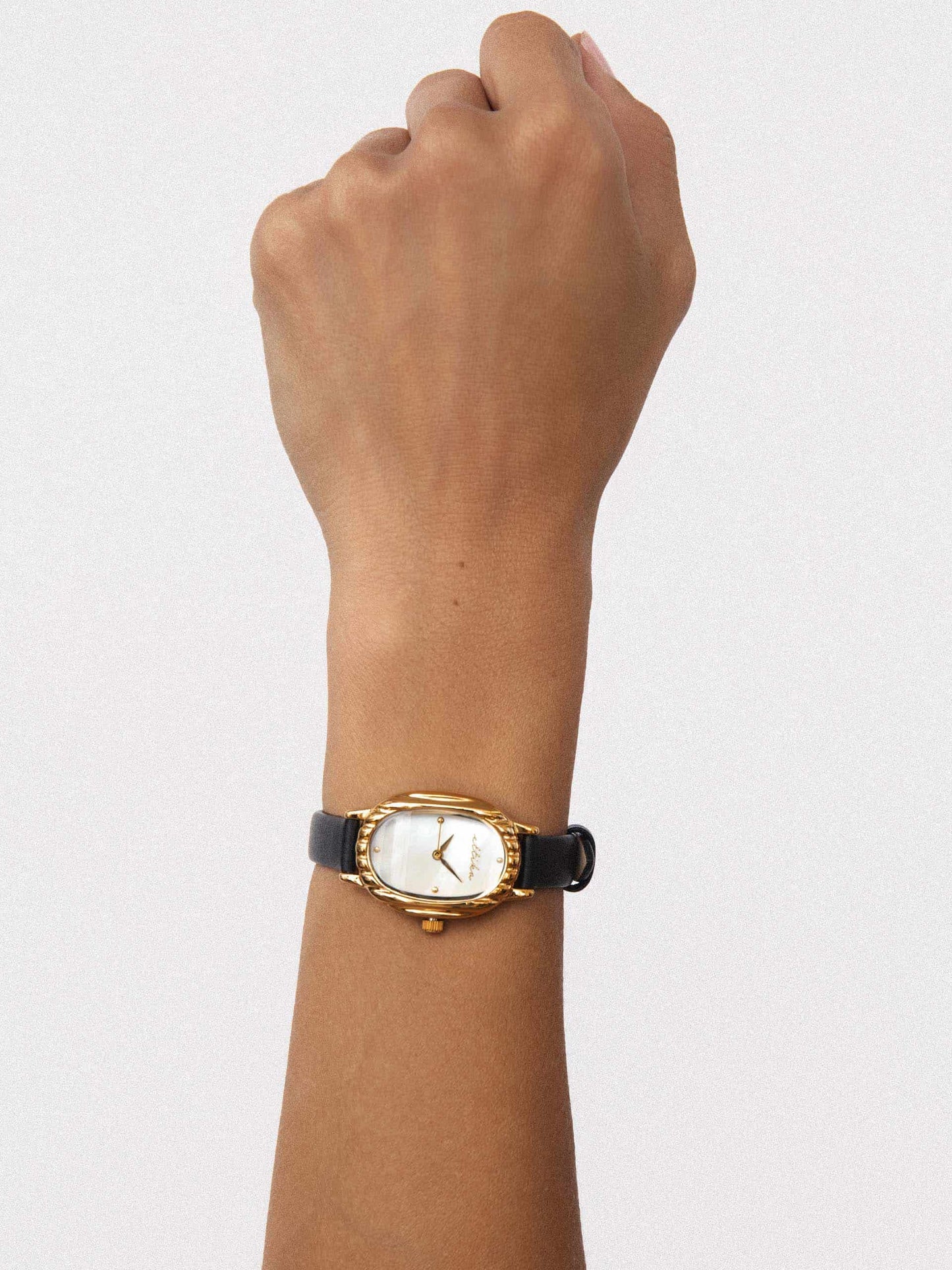 Timeless Texture Black Leather Watch with 24K Gold Plating 4