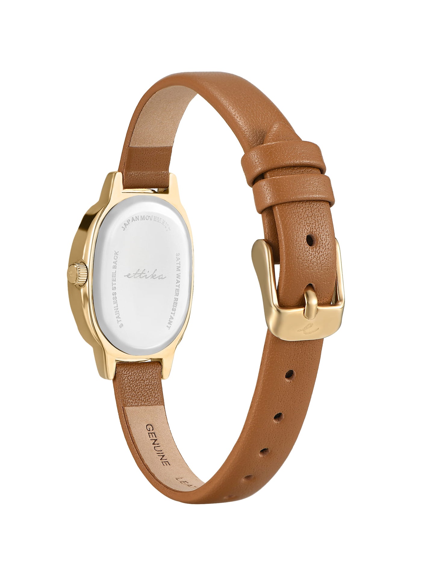 Timeless Texture Cognac Leather Watch with 24K Gold Plating 6