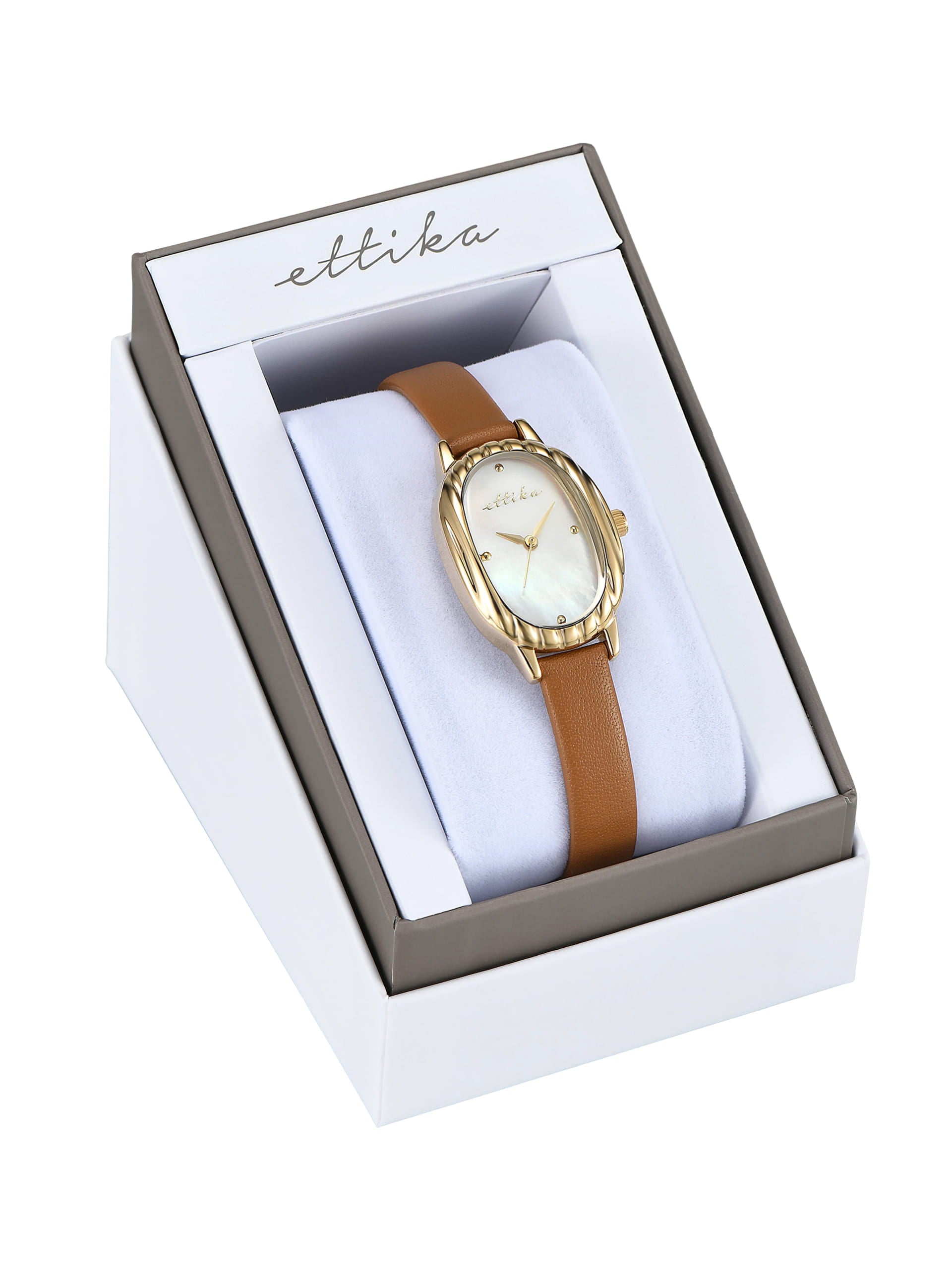 Timeless Texture Cognac Leather Watch with 24K Gold Plating 7