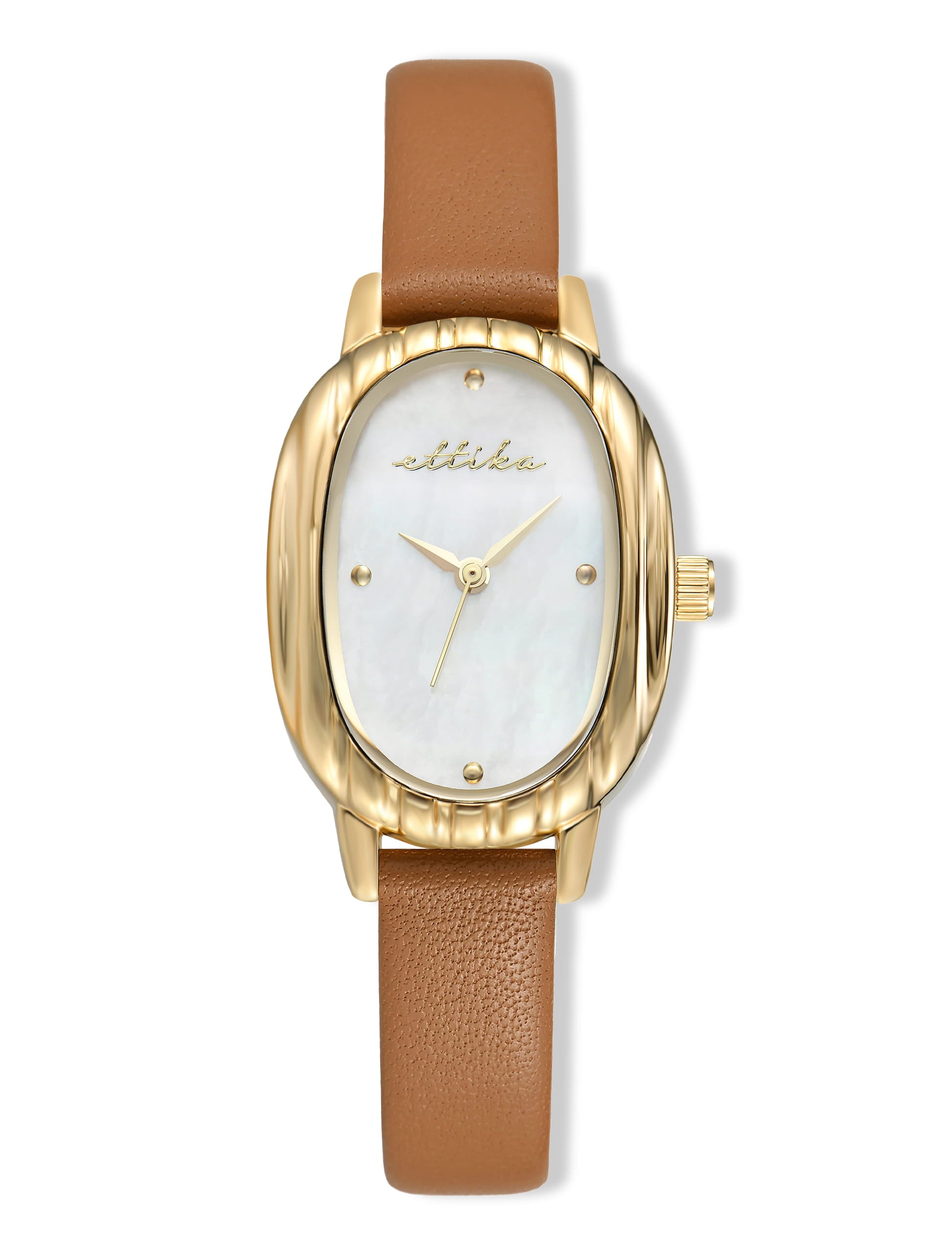 Timeless Texture Cognac Leather Watch with 24K Gold Plating 1