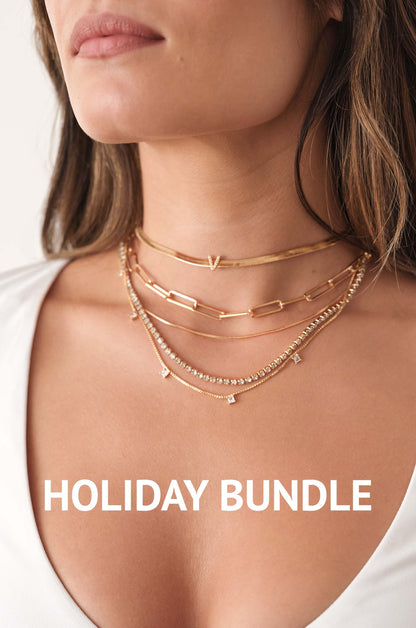 Initial Herringbone Necklace and Mixed Chain Necklace Bundle