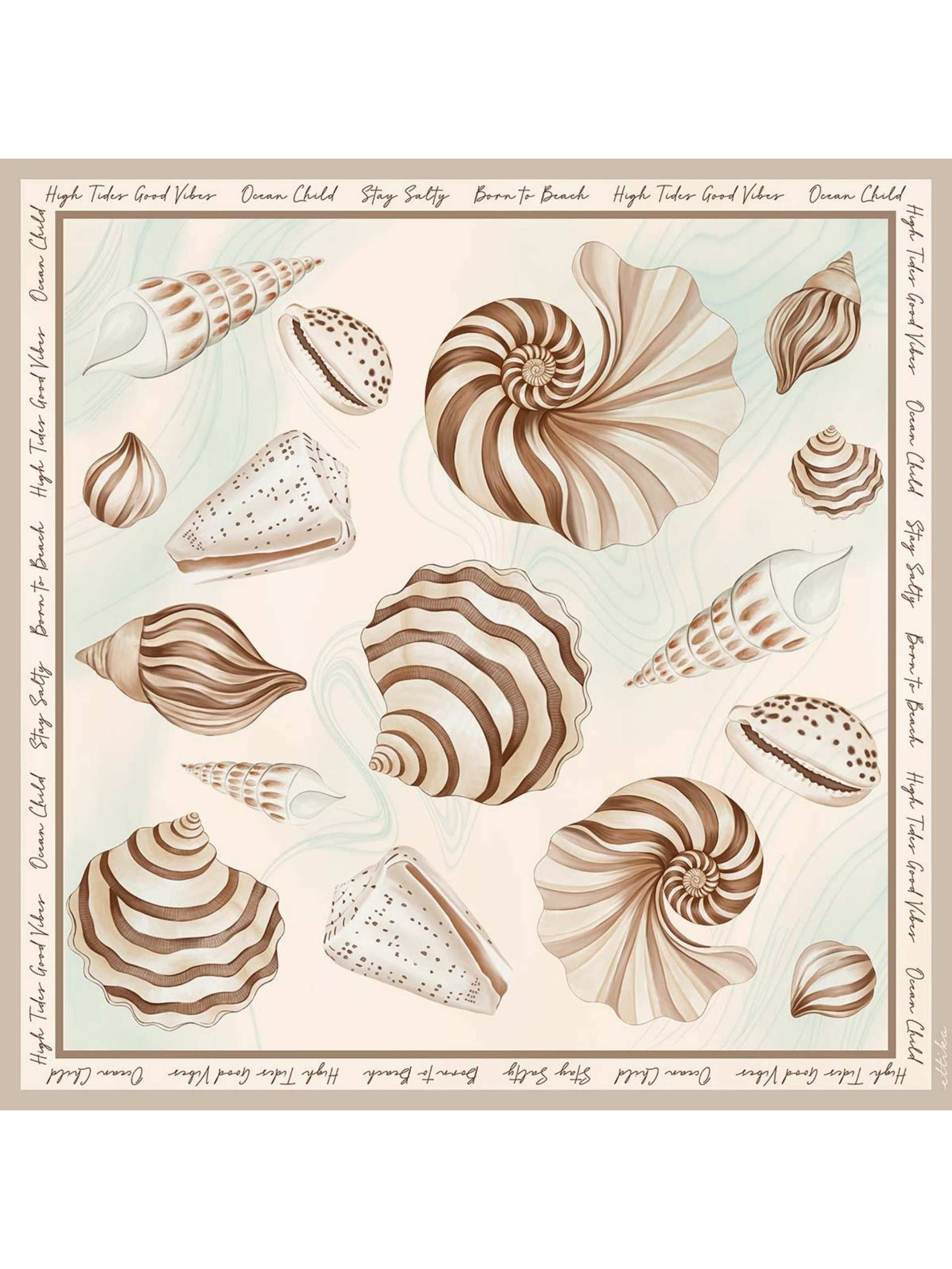 Coastal Sea Shell Scarf in Beige Polyester