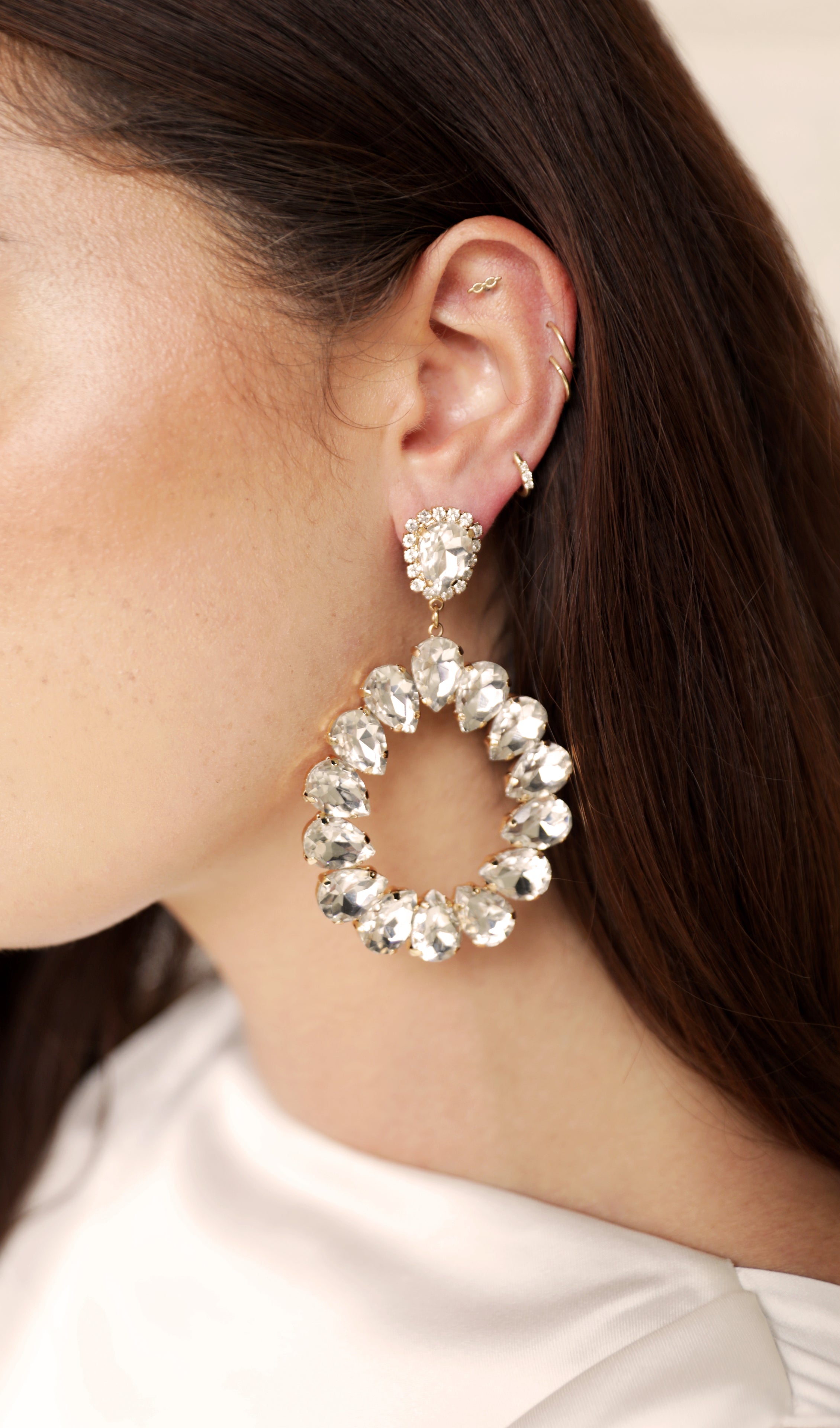 model in crystal statement earrings