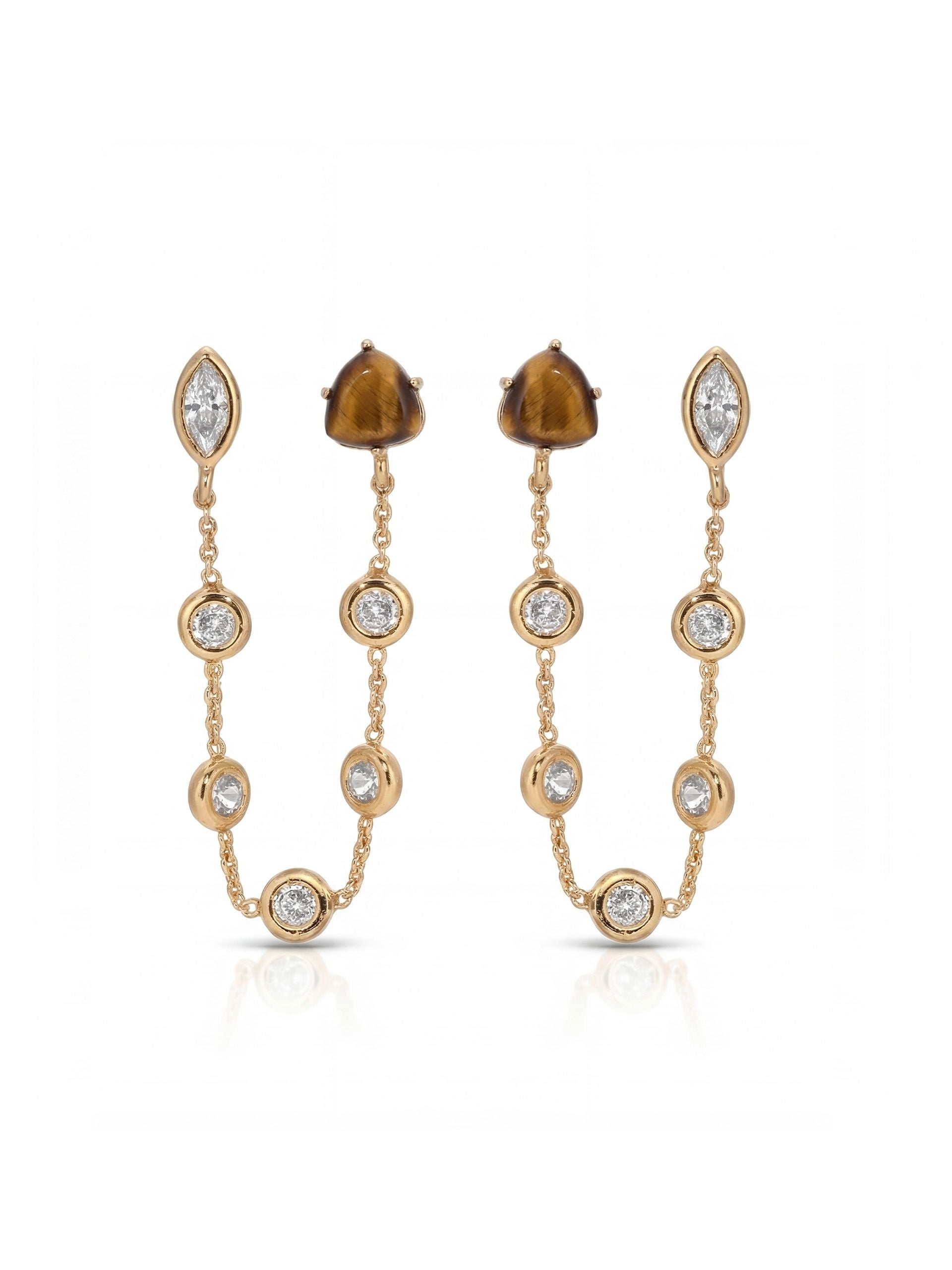 Double Piercing Tiger's Eye Earrings