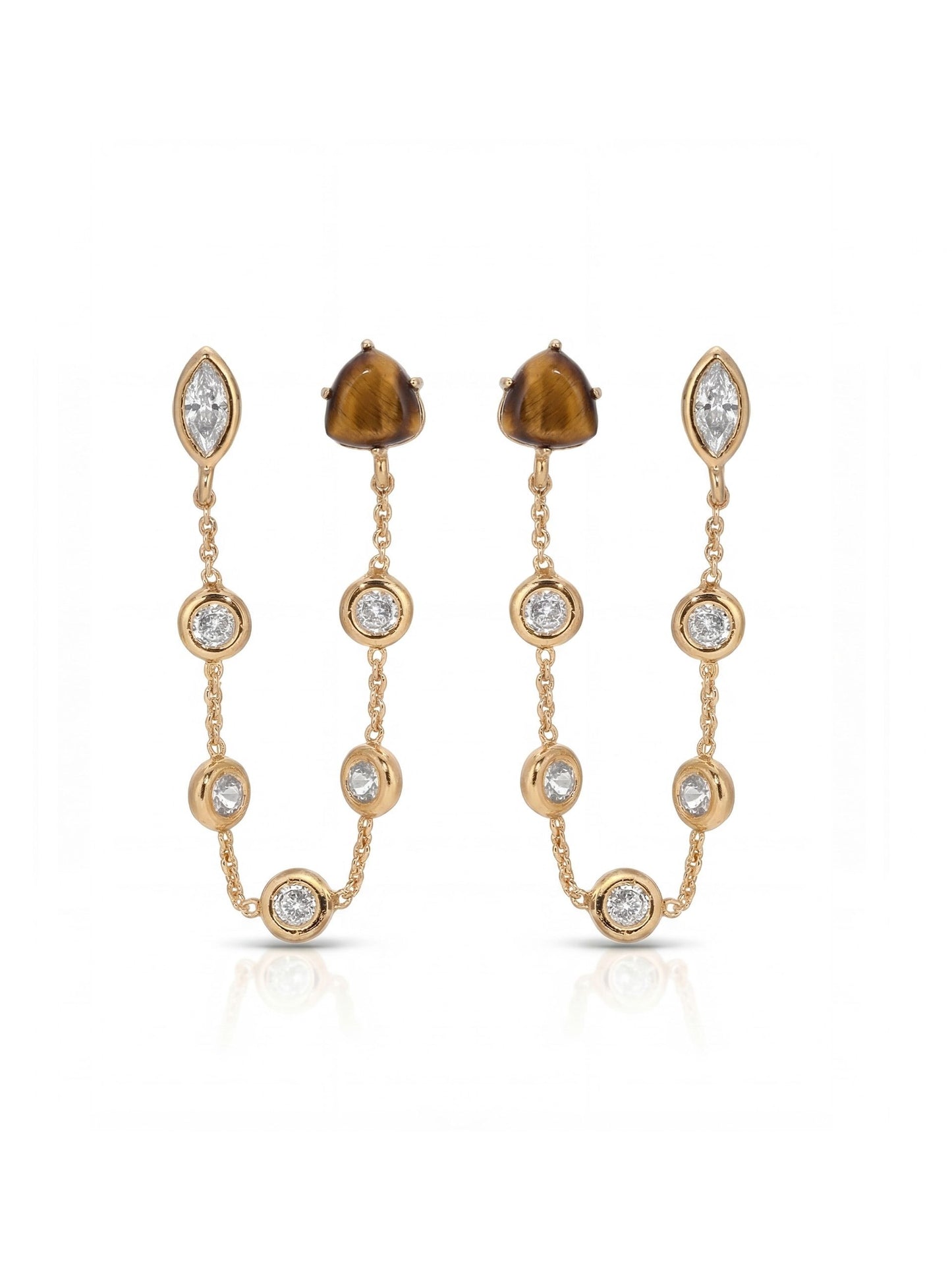 Double Piercing Tiger's Eye Earrings