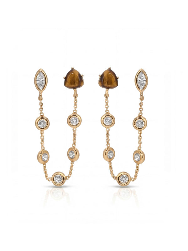 Double Piercing Tiger's Eye Earrings