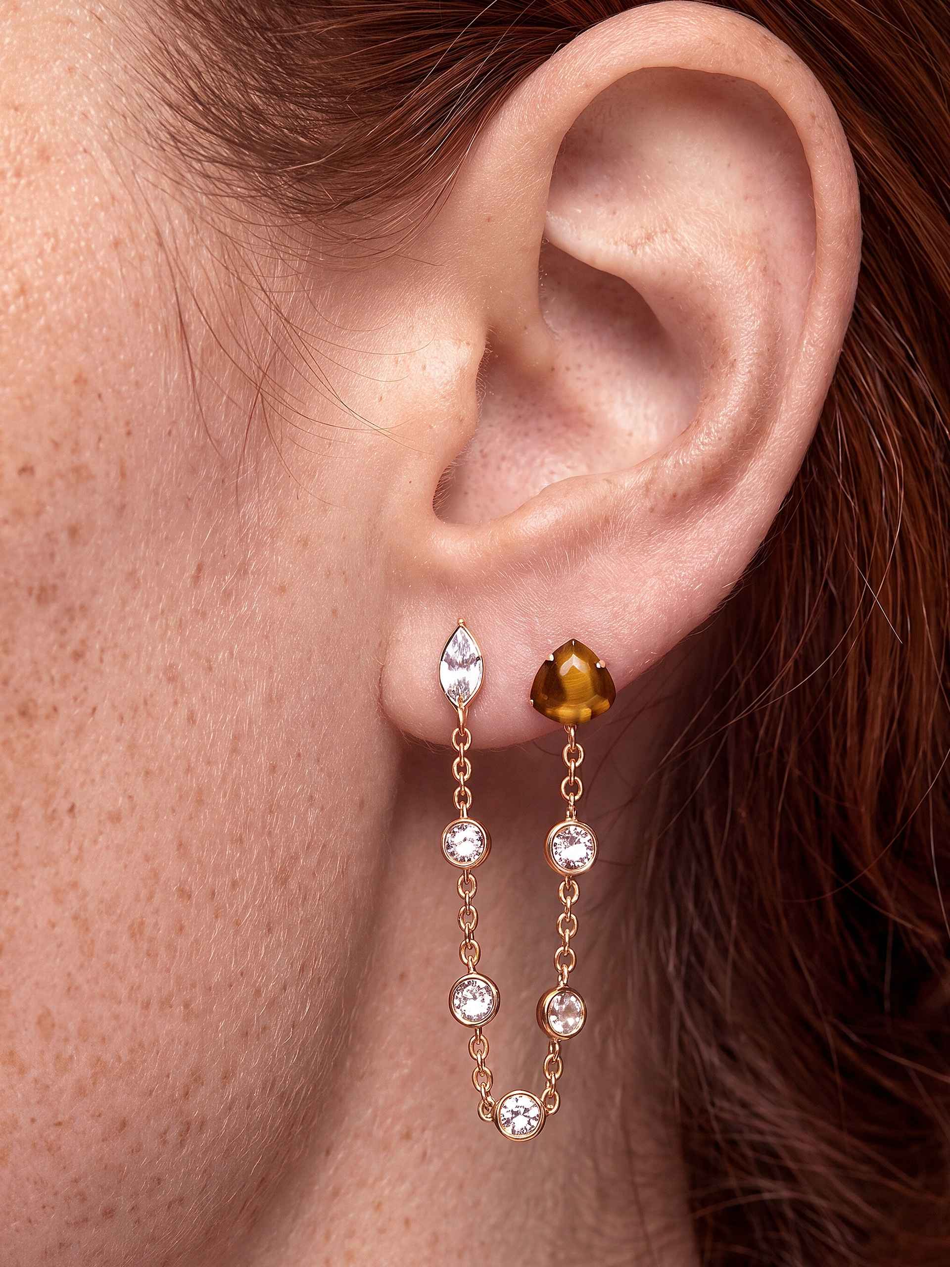 Double Piercing Tiger's Eye Earrings
