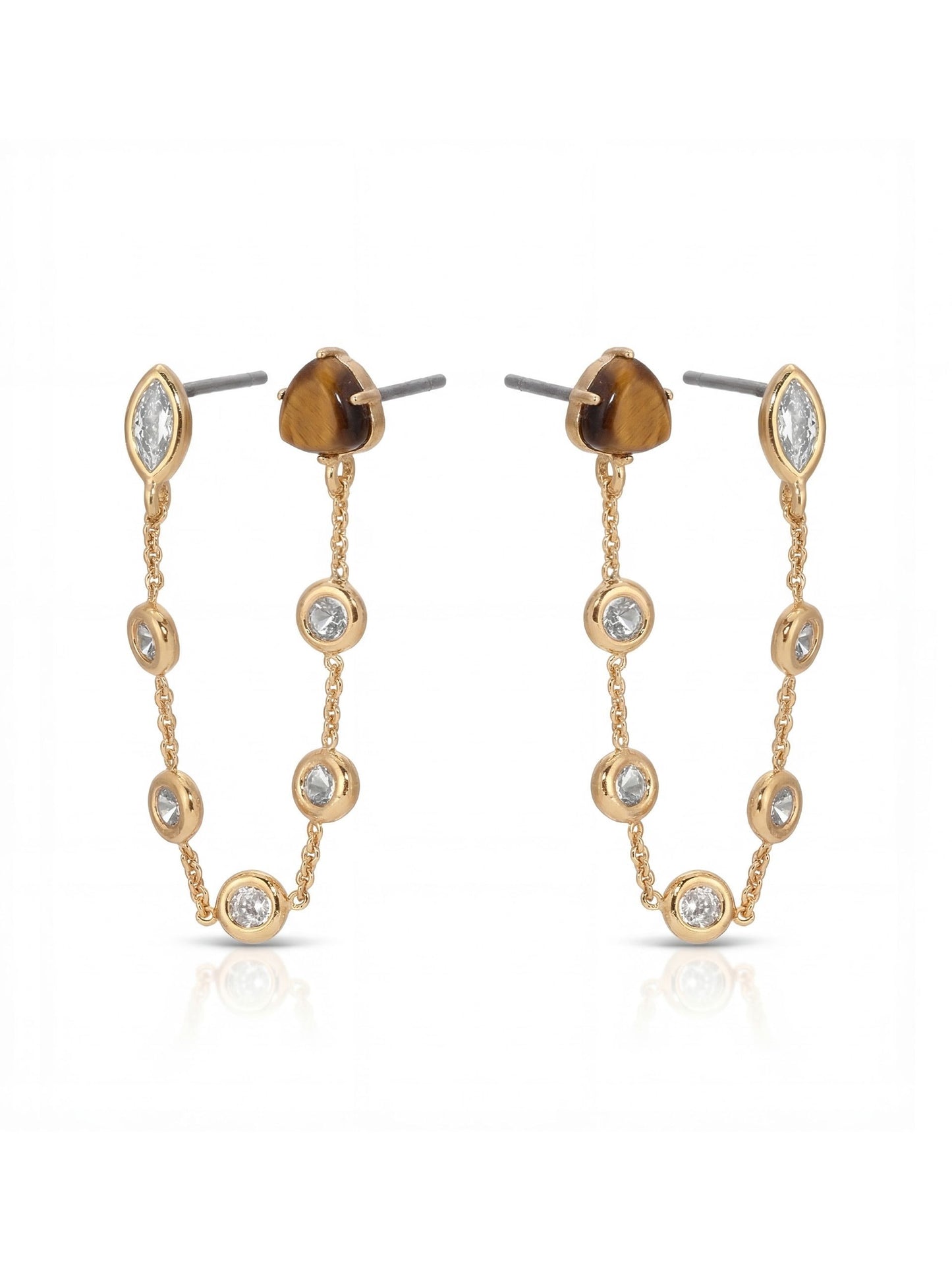 Double Piercing Tiger's Eye Earrings