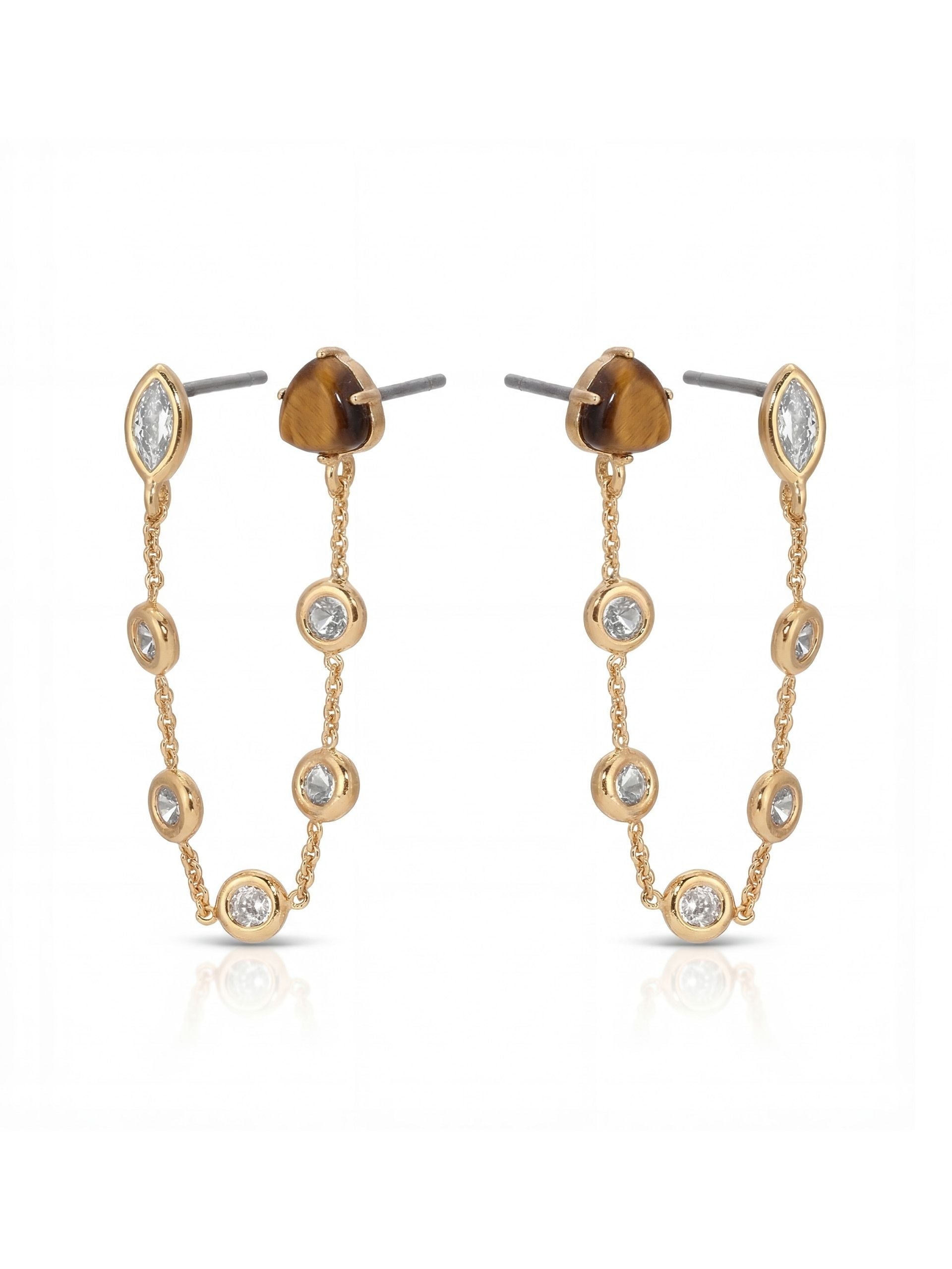 Double Piercing Tiger's Eye Earrings