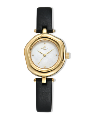 Open Circle Leather Watch in Black