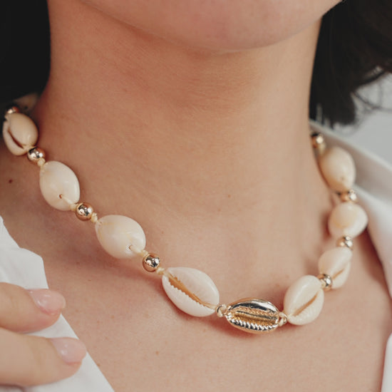 Out to Sea Cowrie Shell & 18kt Gold Plated Necklace in video