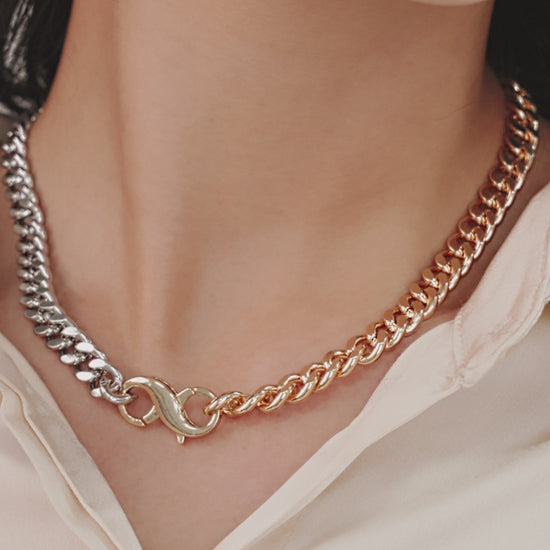 Mixed Metal Chain Link Necklace on model in video