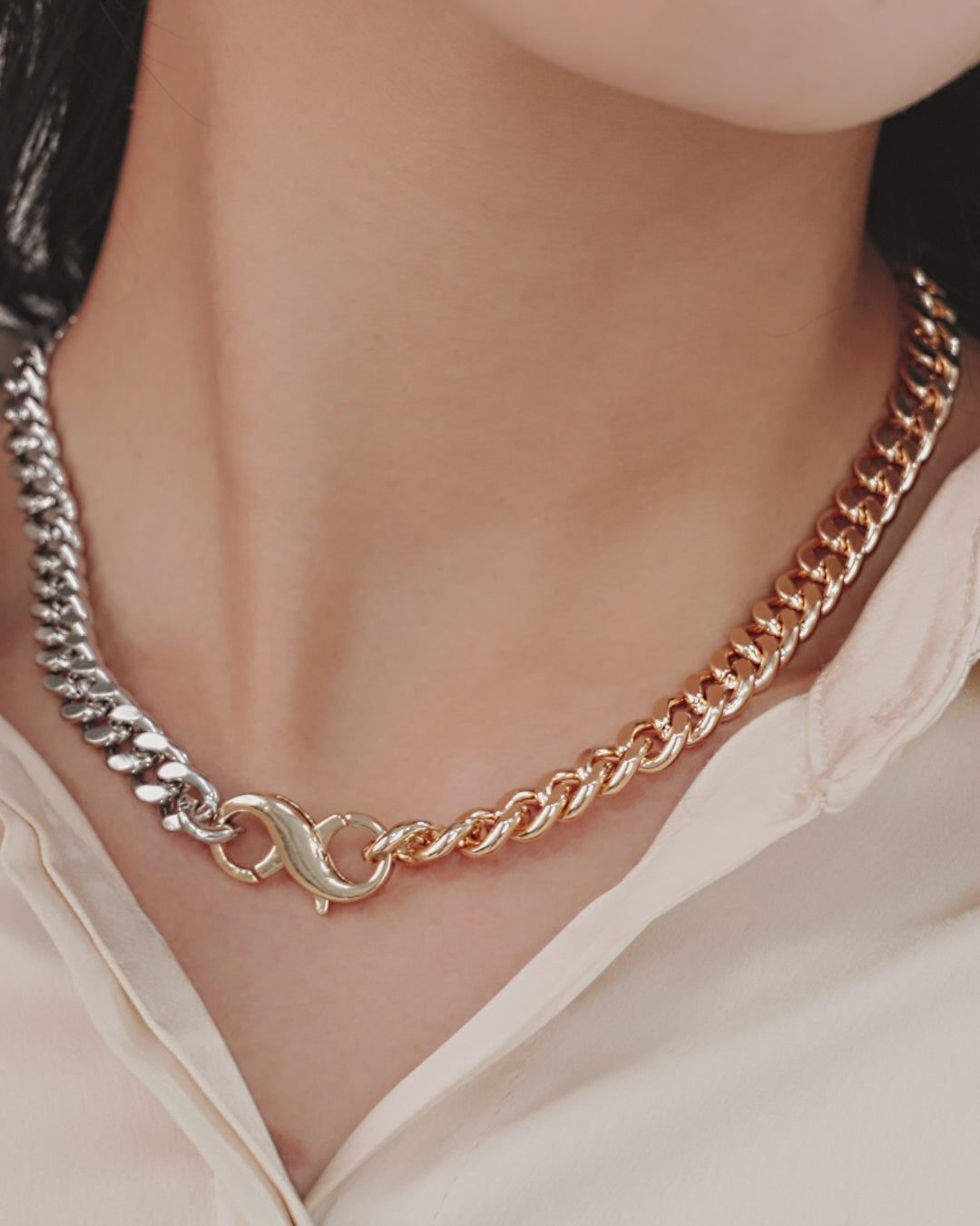 Mixed Metal Chain Link Necklace on model in video