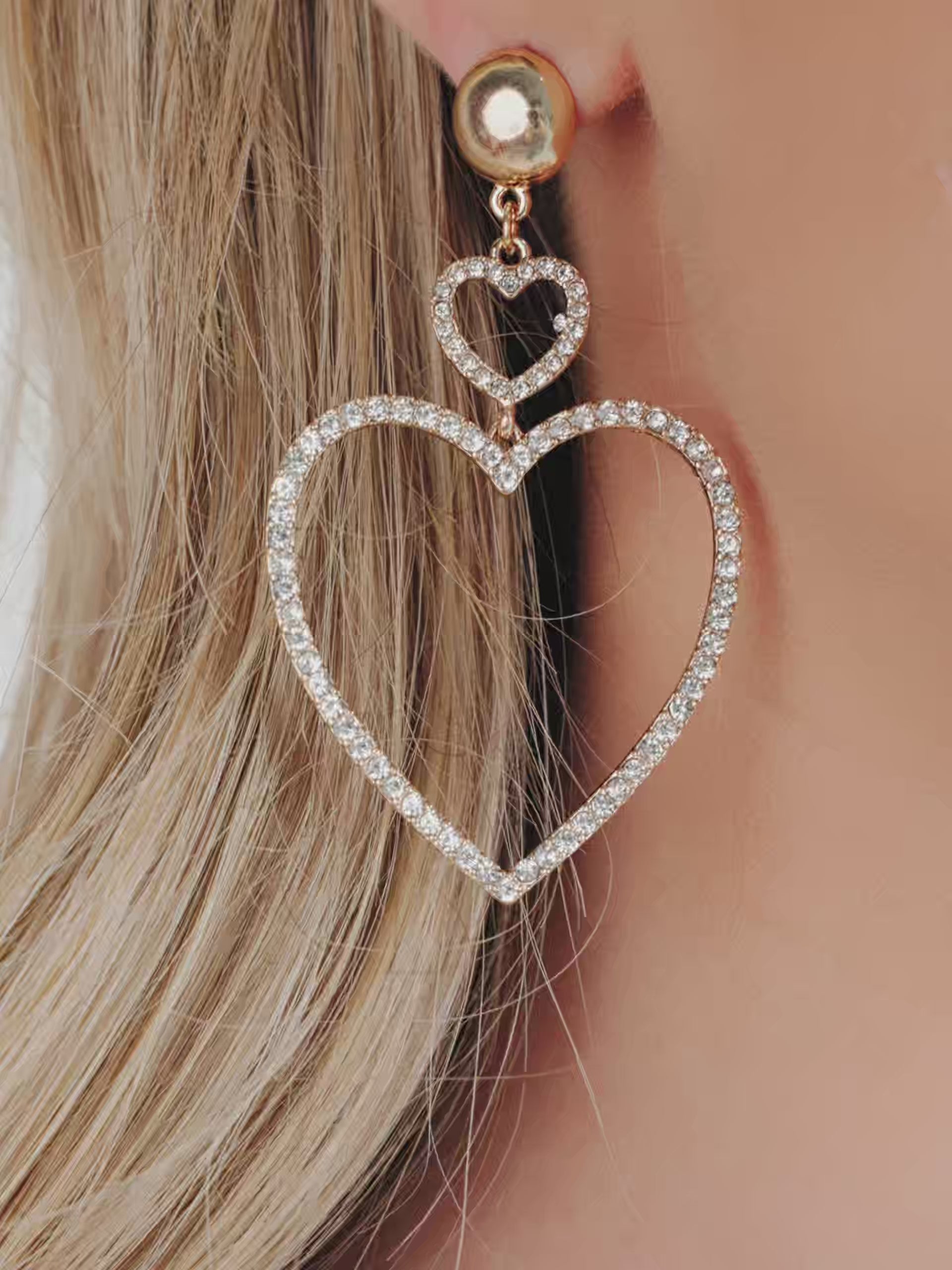 Double Heart Crystal Drop Earrings video