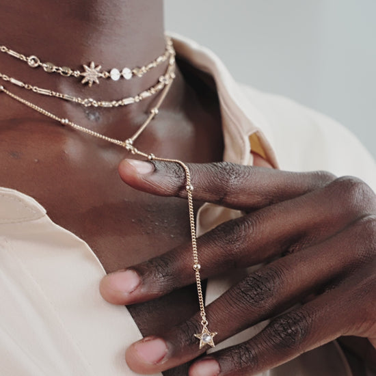 Forever Falling Multi-Chain Lariat Choker on model in video
