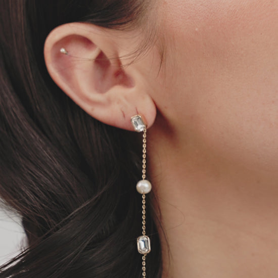 Pearl and Crystal Linear Drop Earrings in video