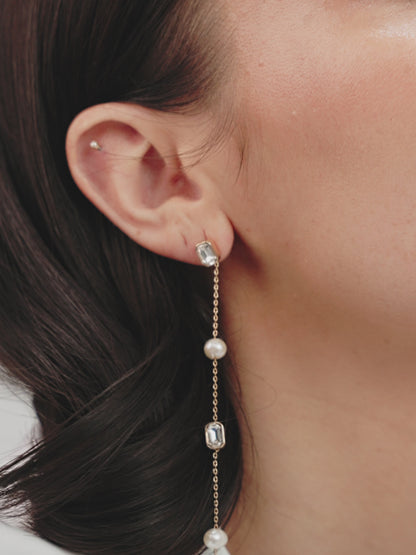 Pearl and Crystal Linear Drop Earrings in video