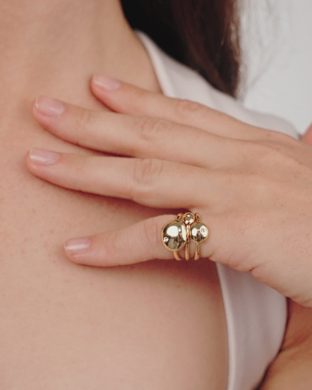 Polished Stacking Pebble Ring Set in gold in video