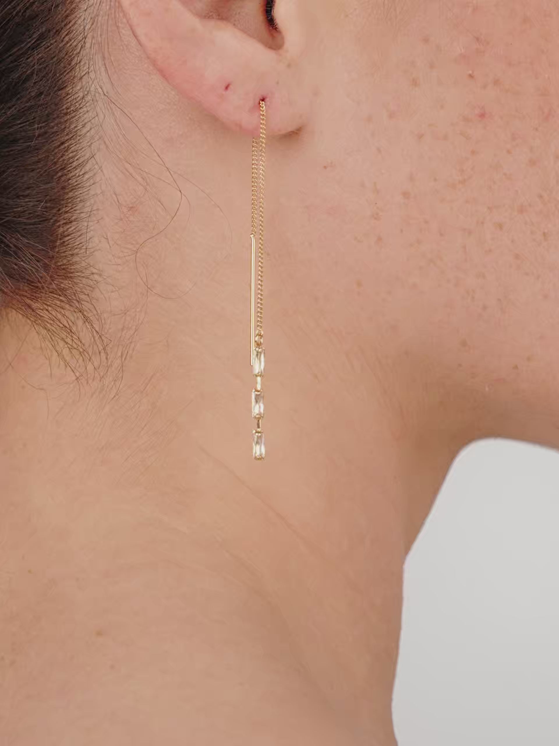 Crystal Baguette Threader Earrings Ettika