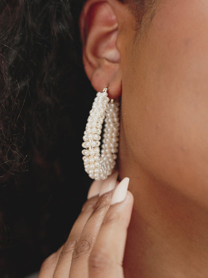 Classic Pearl Cluster Stud Earrings on model in video