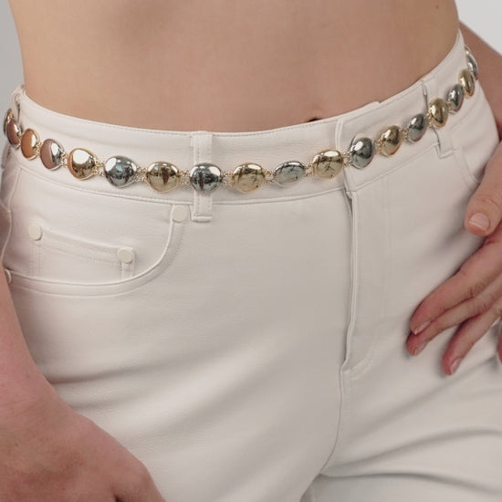 Polished Pebble Mixed Metal Belt on model in video
