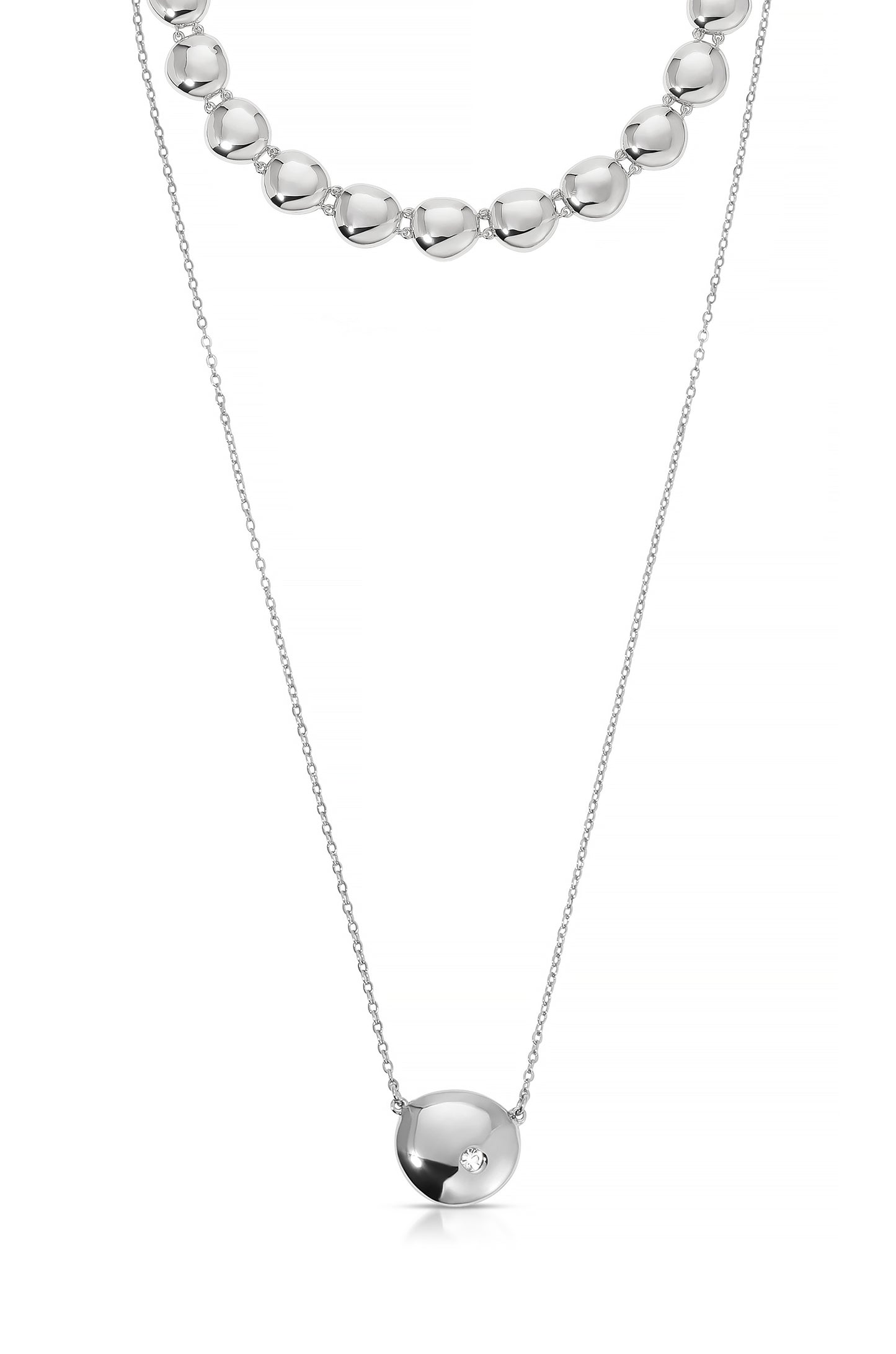 Pebble Choker + Pendant Necklace Set on rhodium
