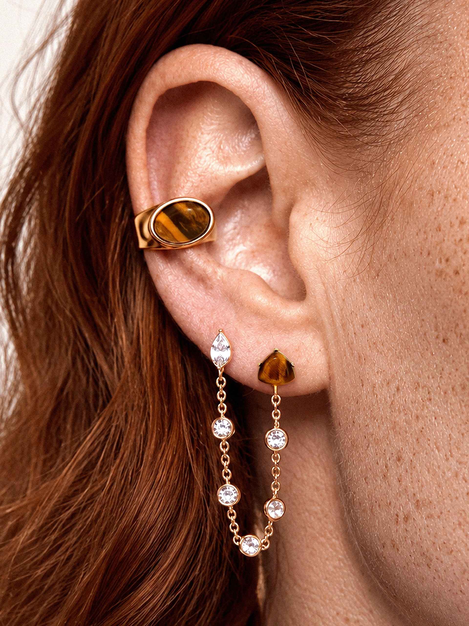 Solstice Double Piercing Set in Tiger's Eye