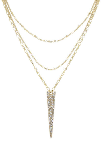 Layered Crystal Spike 18k Gold Plated Necklace on white